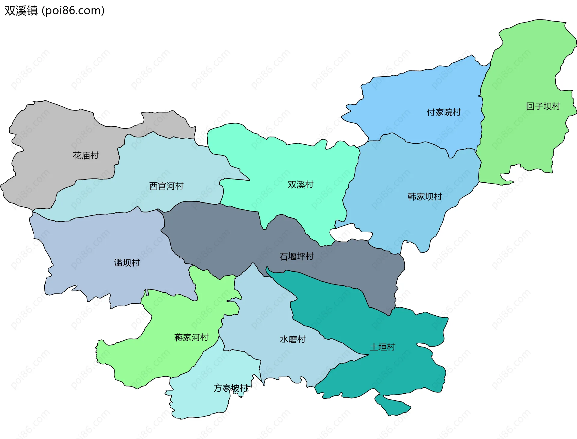 双溪镇边界地图(五级行政区划)