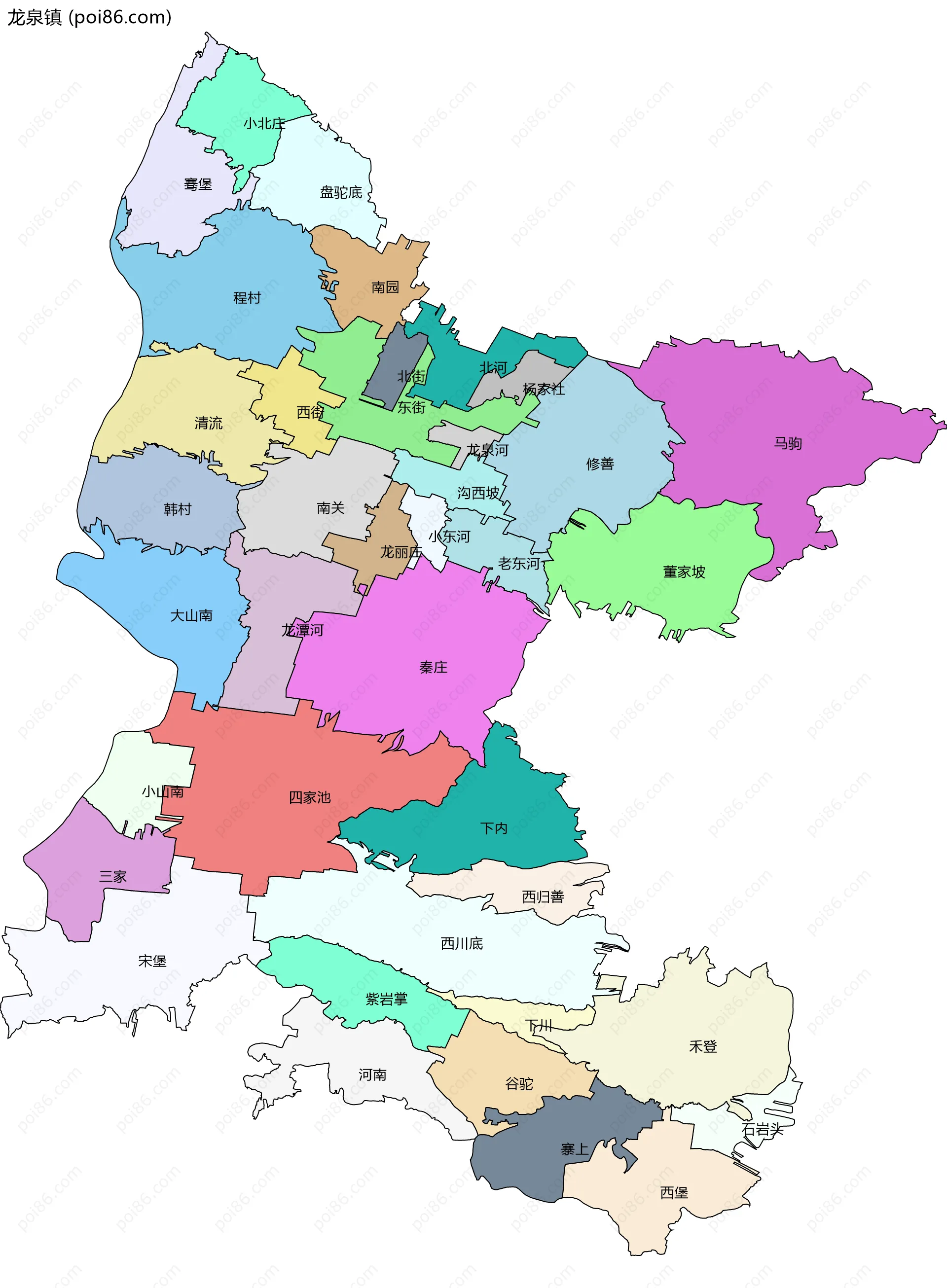 龙泉镇边界地图(五级行政区划)