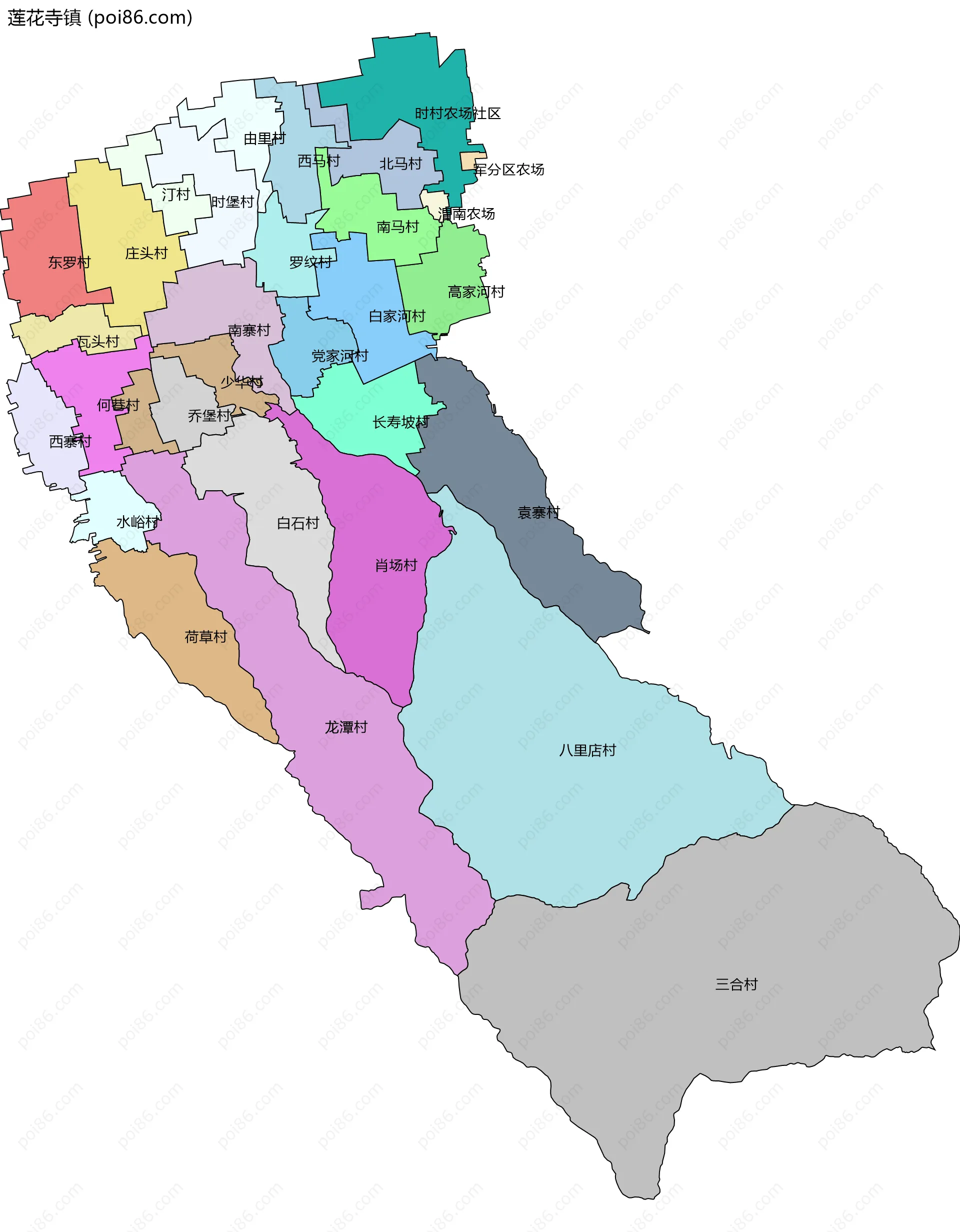 莲花寺镇边界地图(五级行政区划)