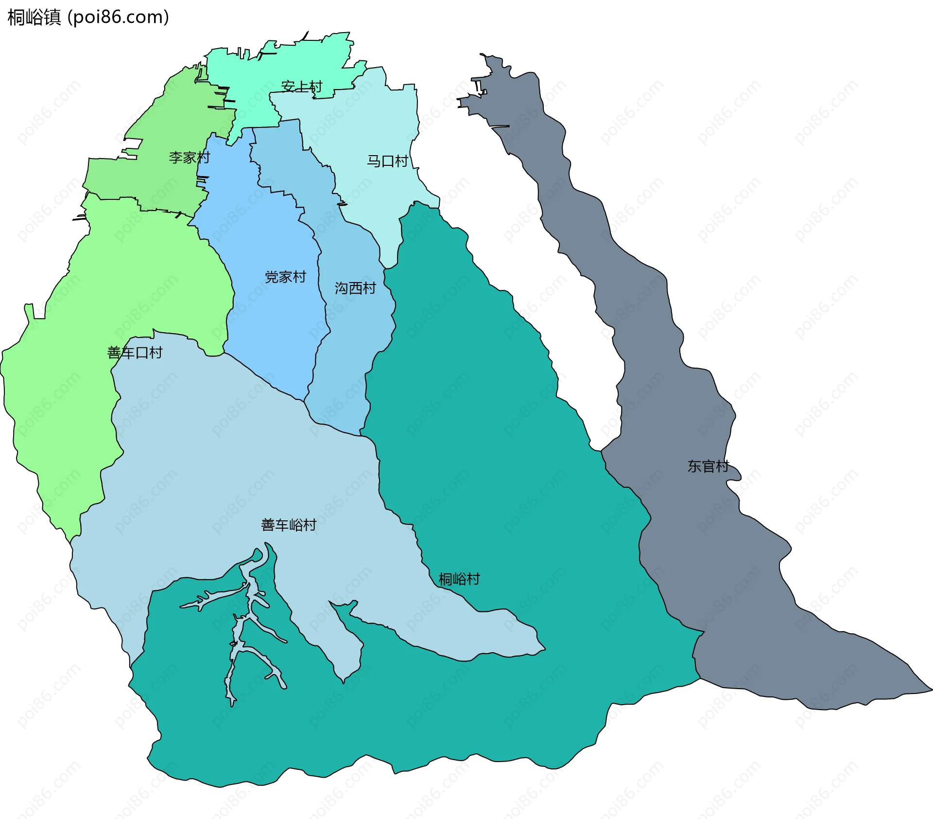 桐峪镇边界地图(五级行政区划)