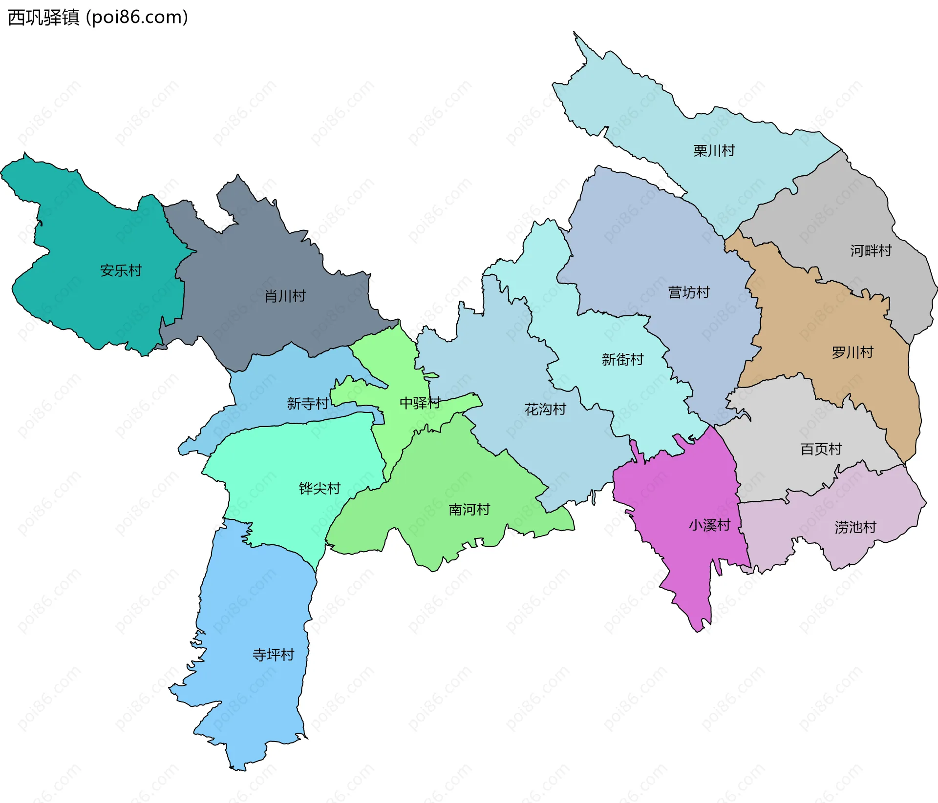 西巩驿镇边界地图(五级行政区划)