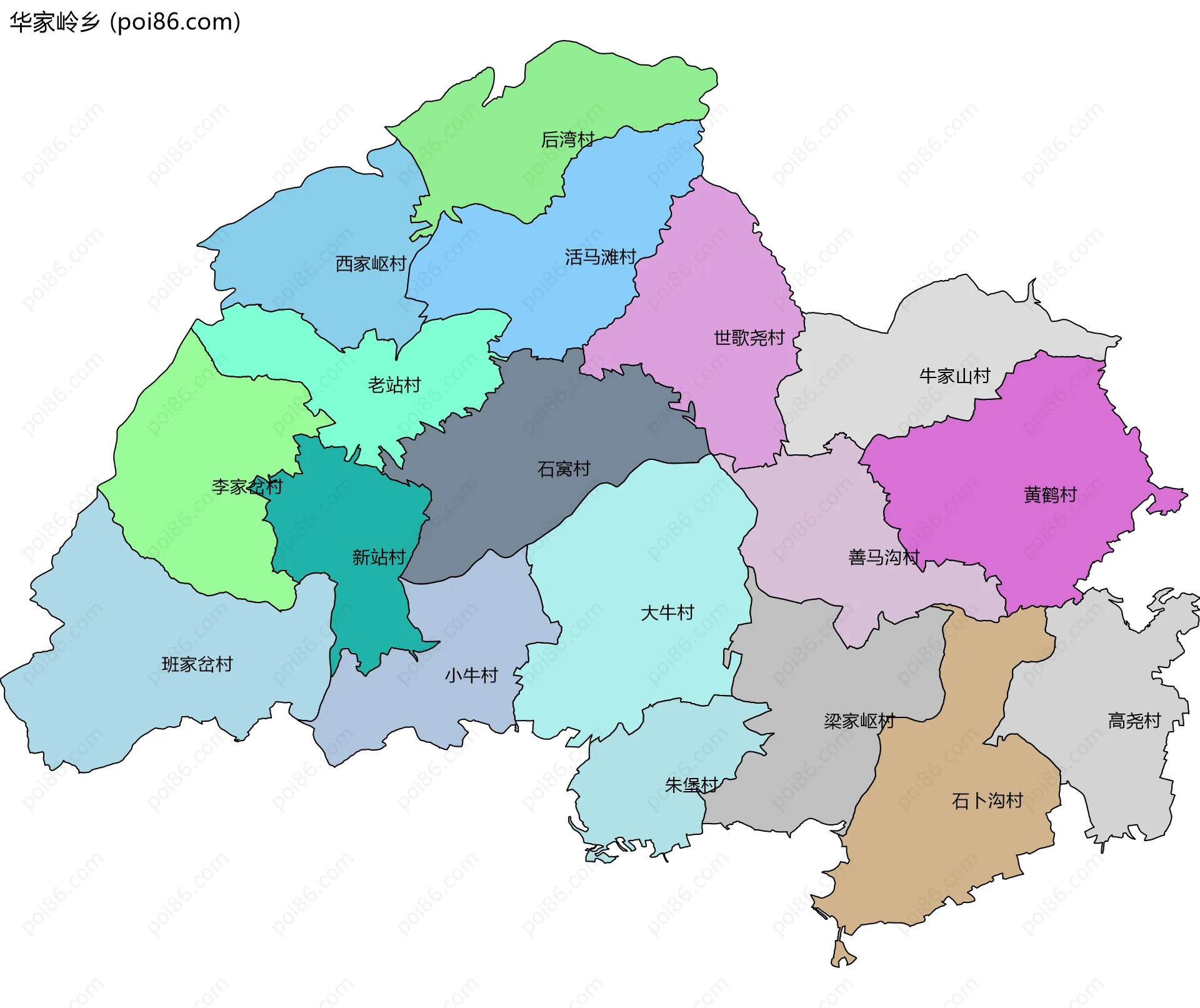 华家岭乡边界地图(五级行政区划)