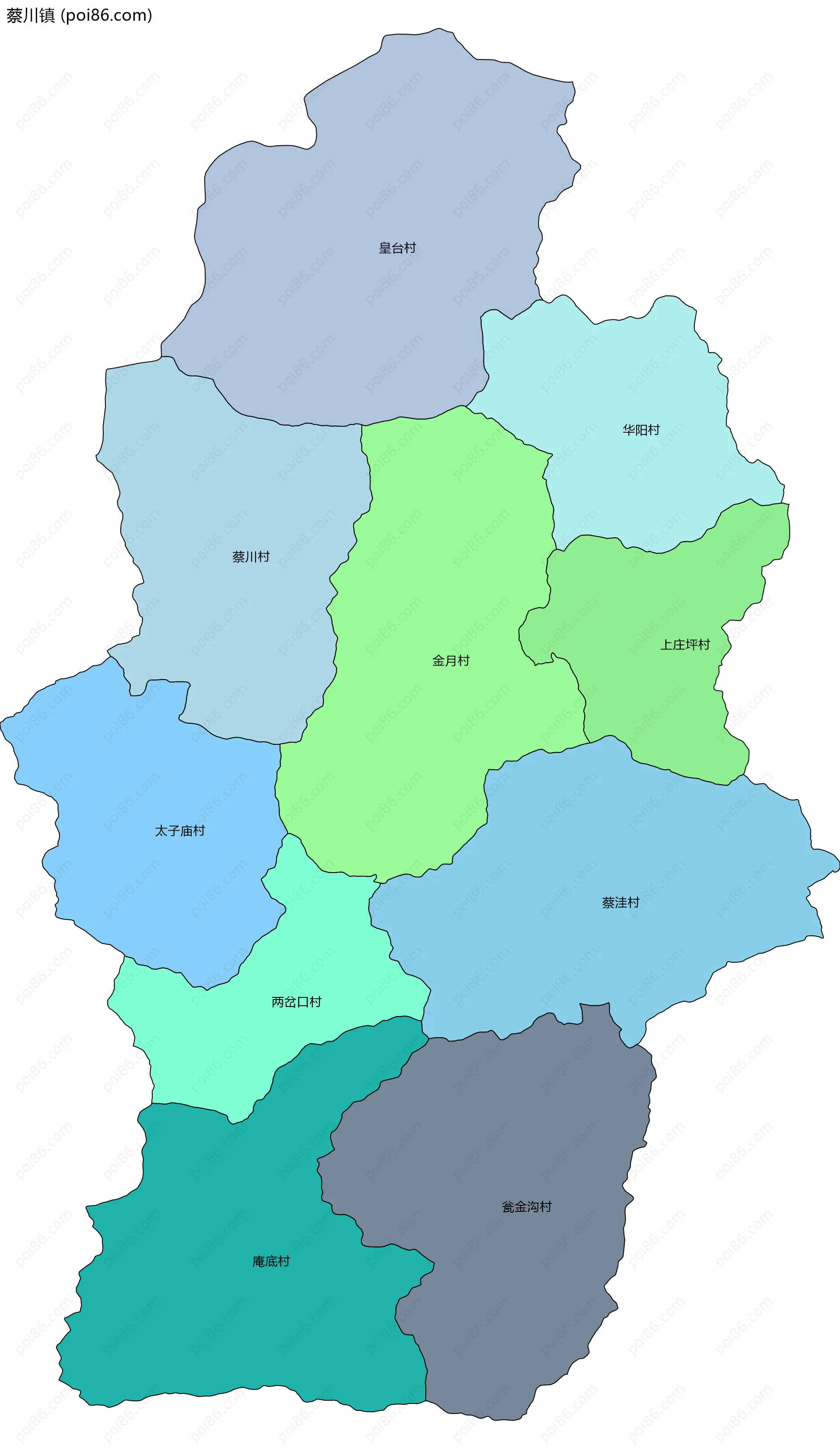 蔡川镇边界地图(五级行政区划)