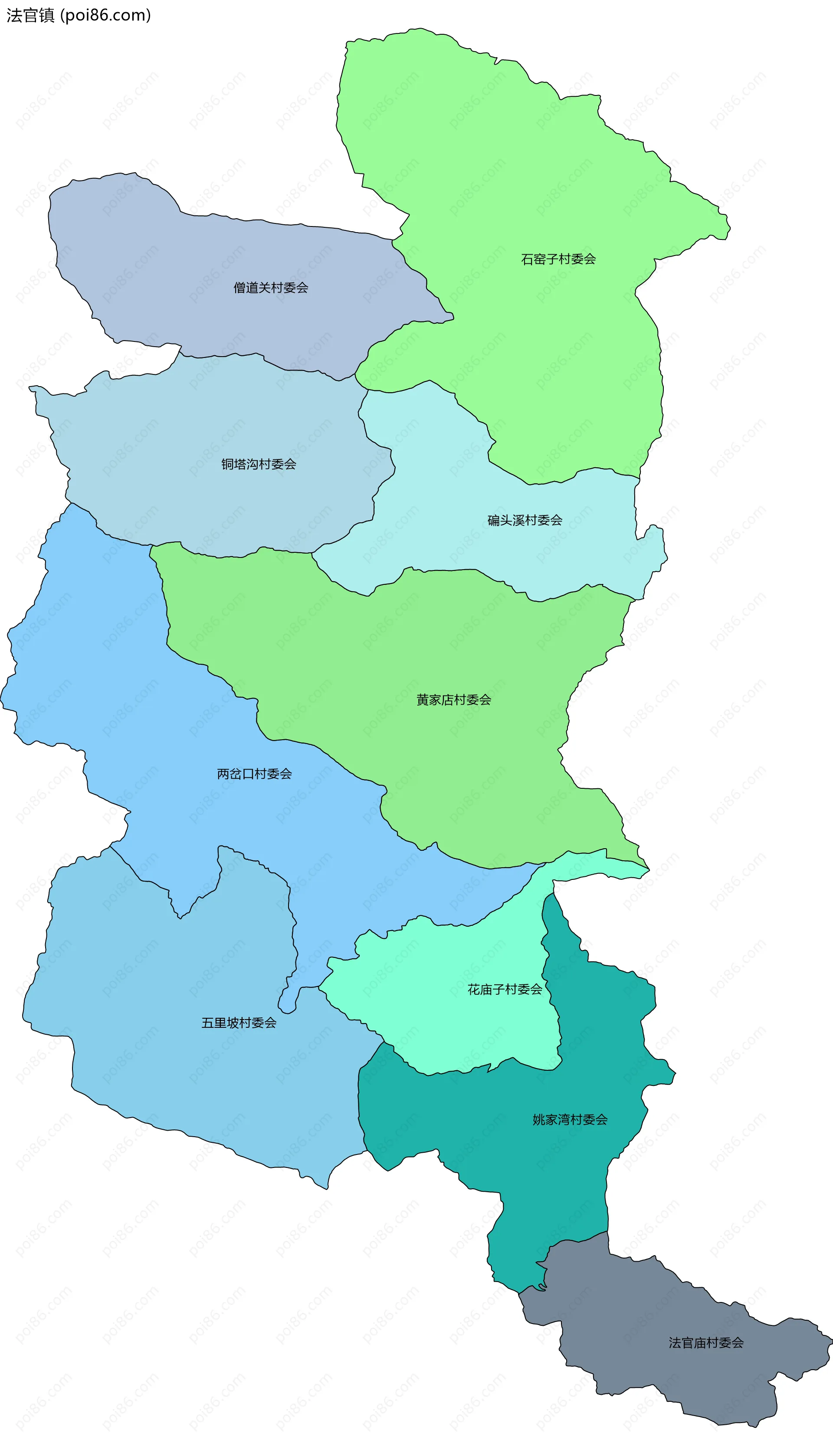 法官镇边界地图(五级行政区划)