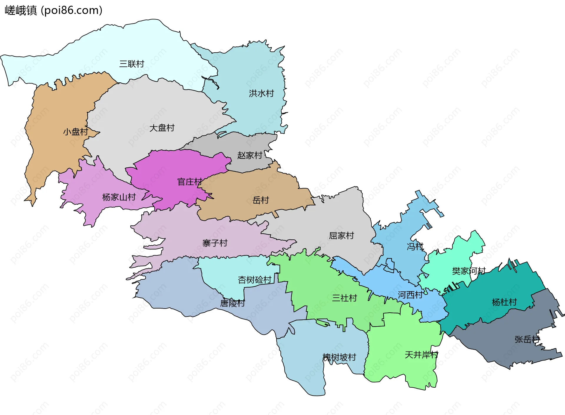 嵯峨镇边界地图(五级行政区划)