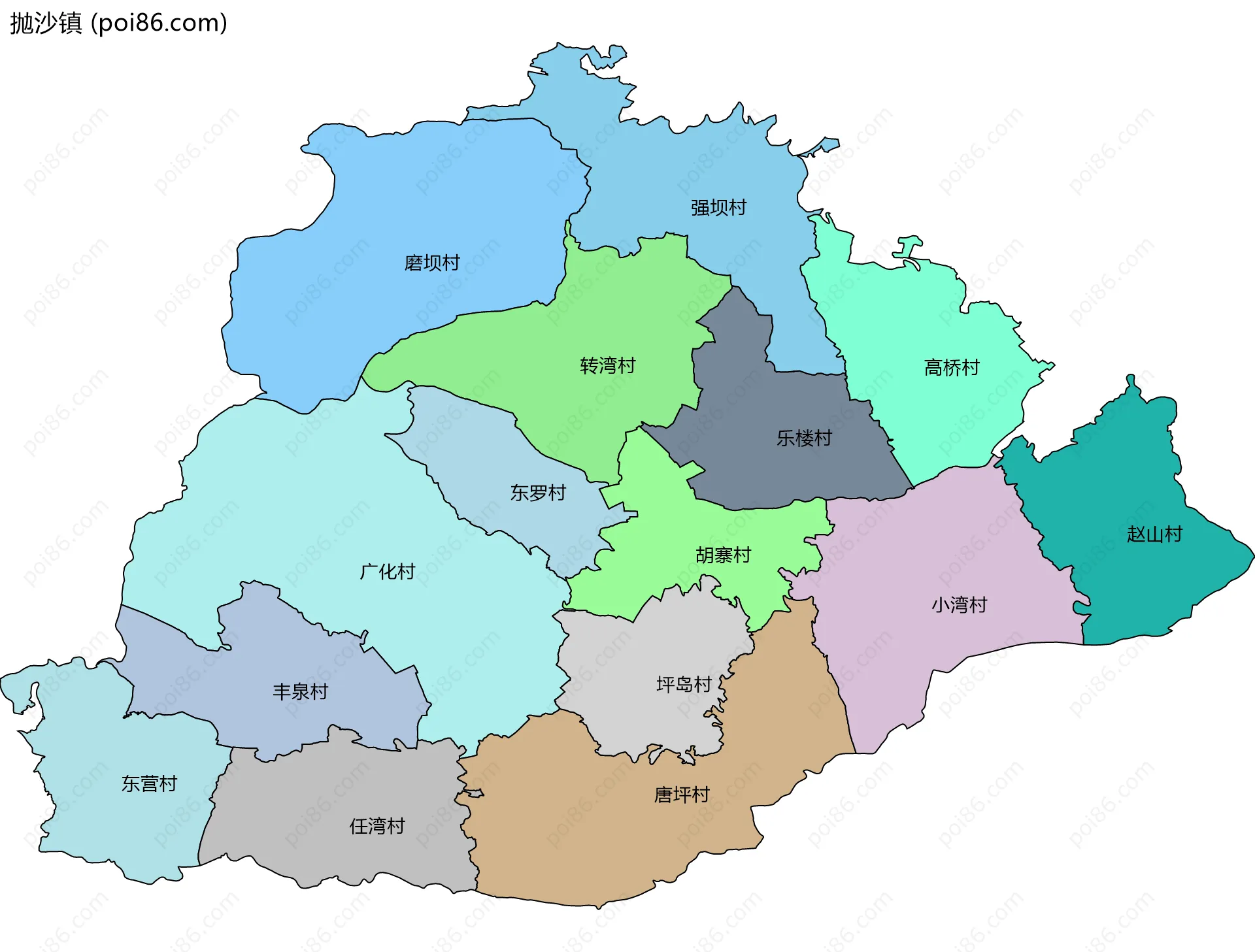 抛沙镇边界地图(五级行政区划)