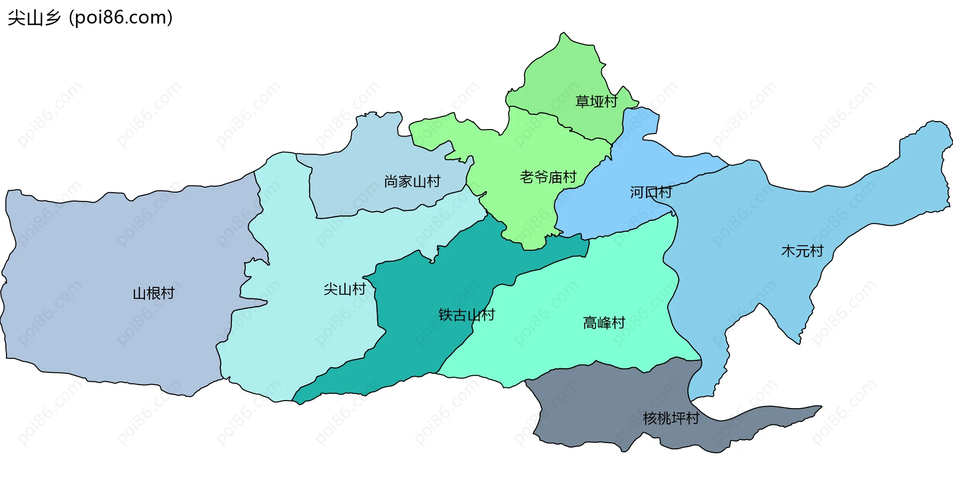 尖山乡边界地图(五级行政区划)