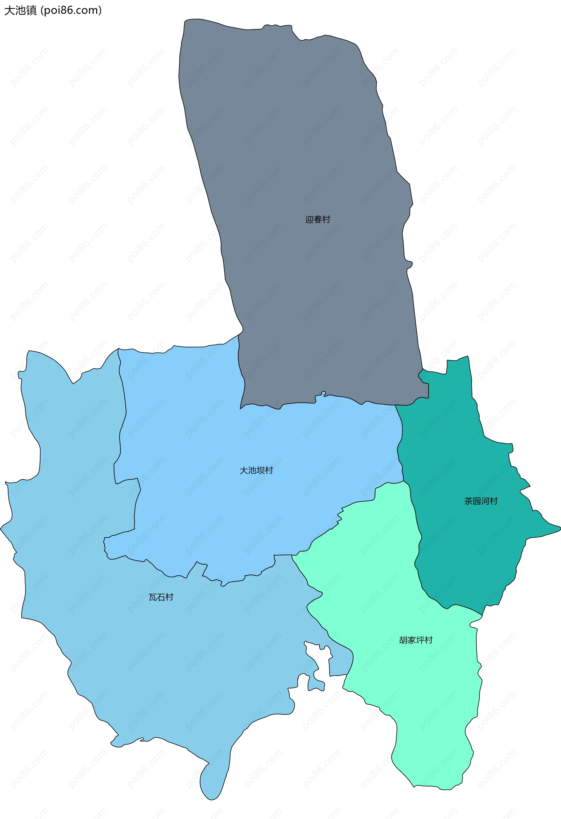 大池镇边界地图(五级行政区划)