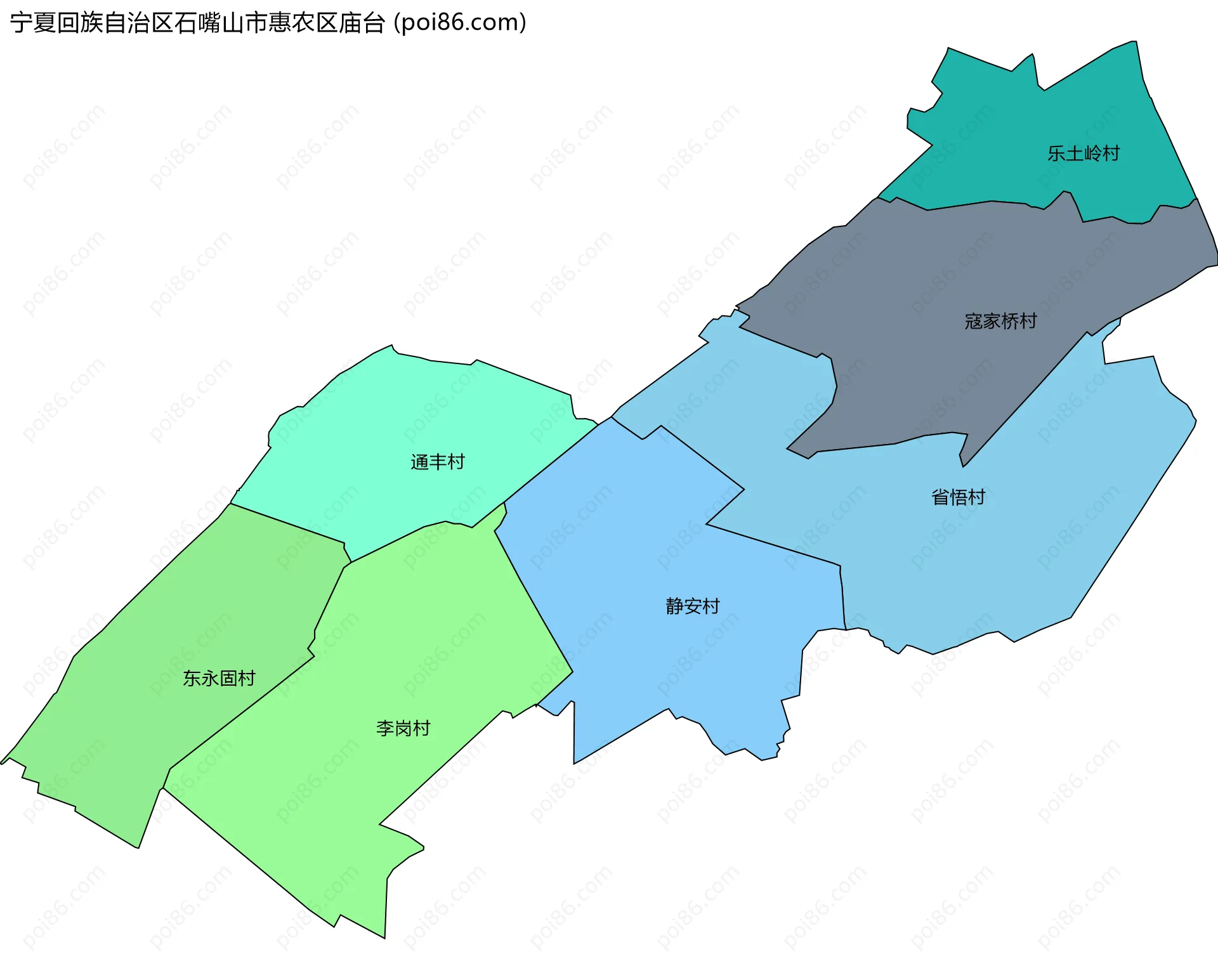 宁夏回族自治区石嘴山市惠农区庙台边界地图(五级行政区划)