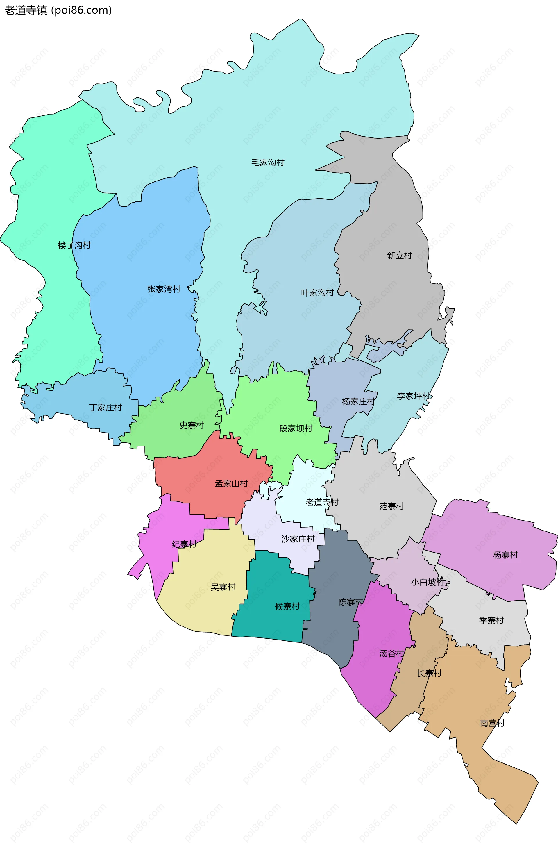 老道寺镇边界地图(五级行政区划)