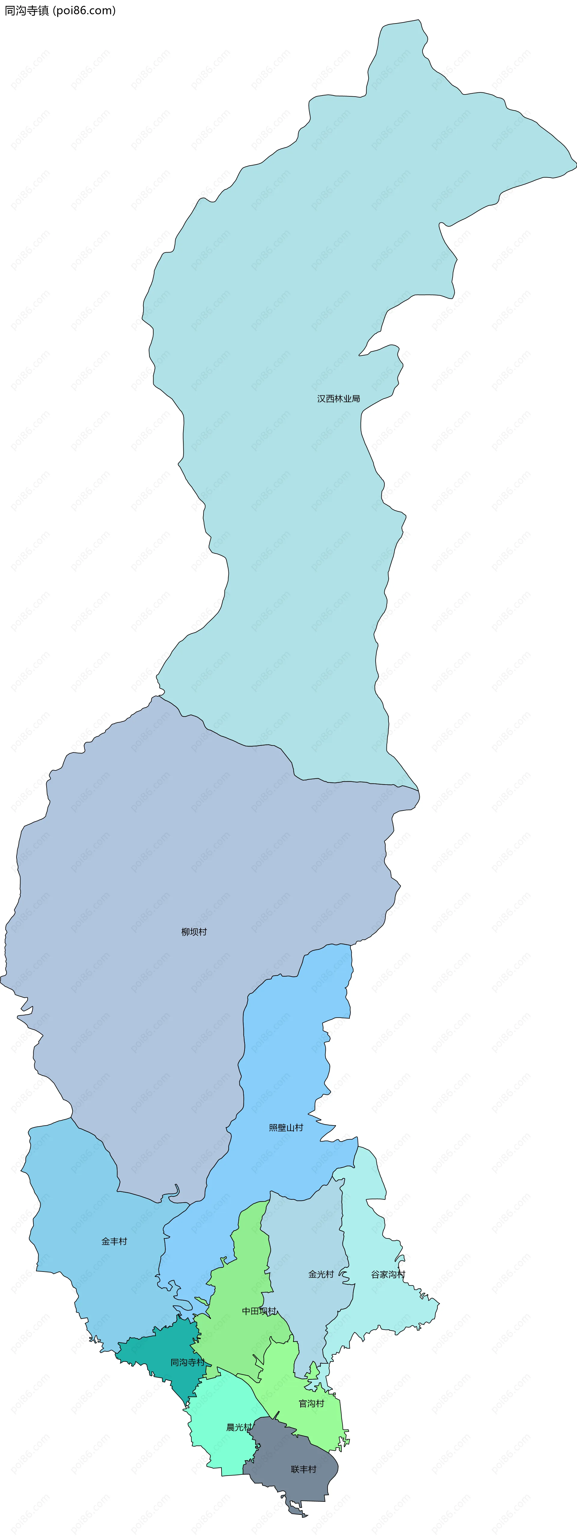 同沟寺镇边界地图(五级行政区划)