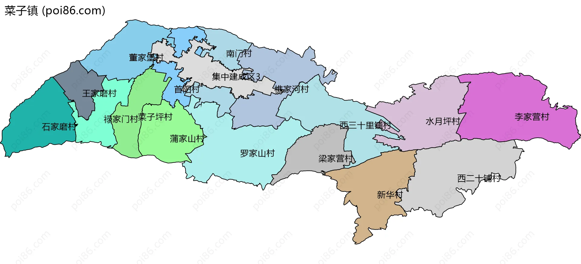 菜子镇边界地图(五级行政区划)