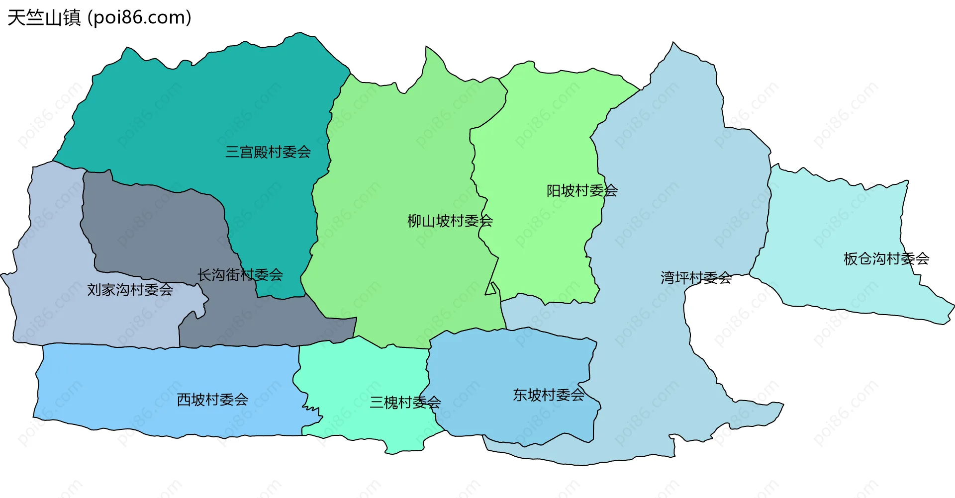 天竺山镇边界地图(五级行政区划)