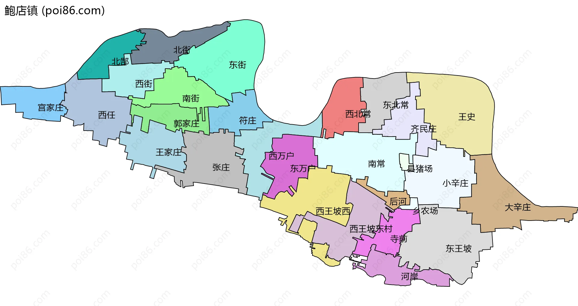 鲍店镇边界地图(五级行政区划)