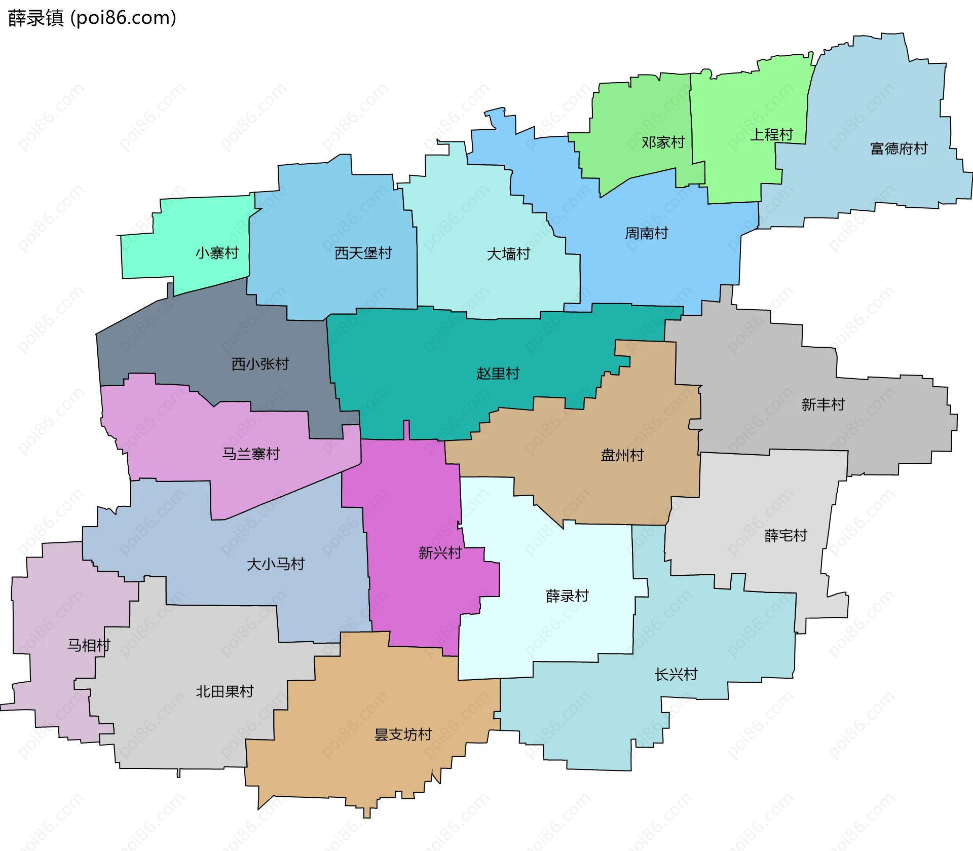 薛录镇边界地图(五级行政区划)