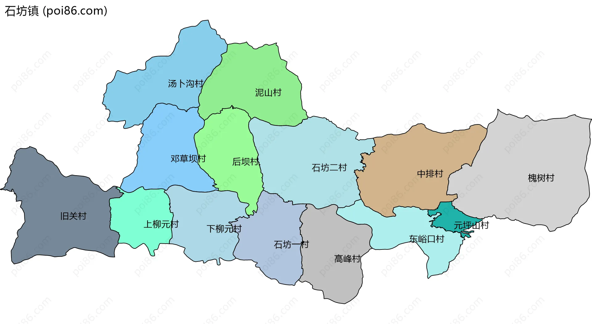 石坊镇边界地图(五级行政区划)