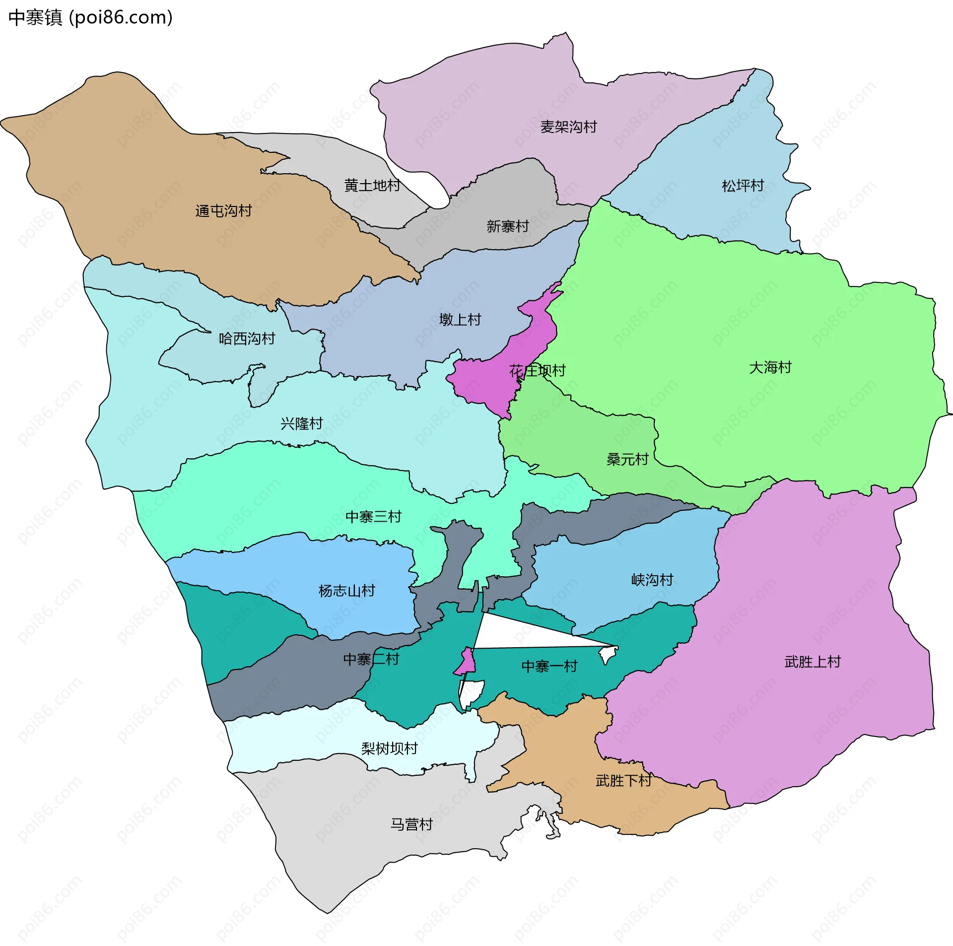 中寨镇边界地图(五级行政区划)