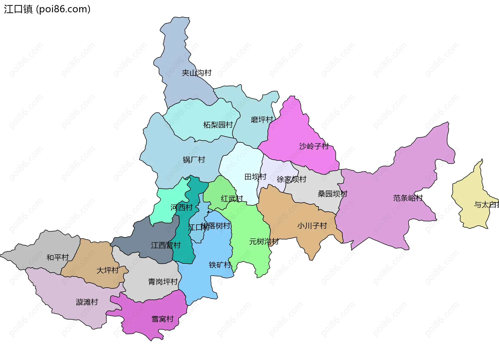 江口镇边界地图(五级行政区划)