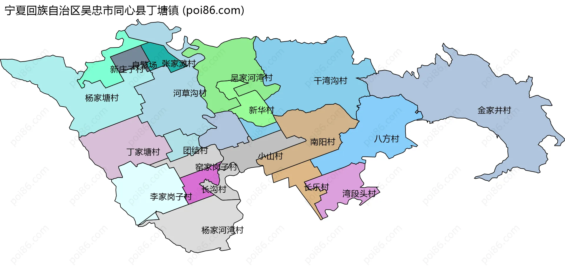 宁夏回族自治区吴忠市同心县丁塘镇边界地图(五级行政区划)