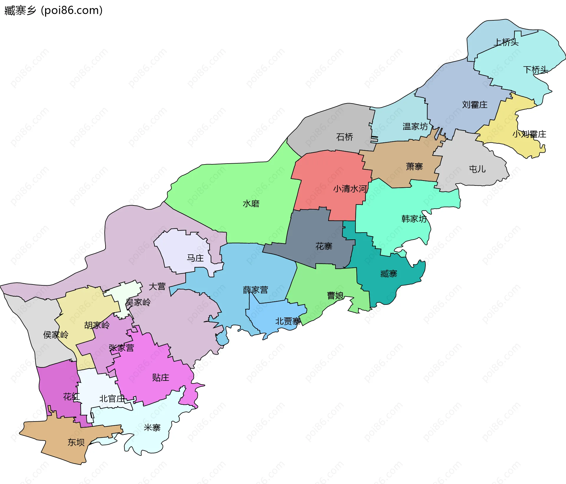 臧寨乡边界地图(五级行政区划)
