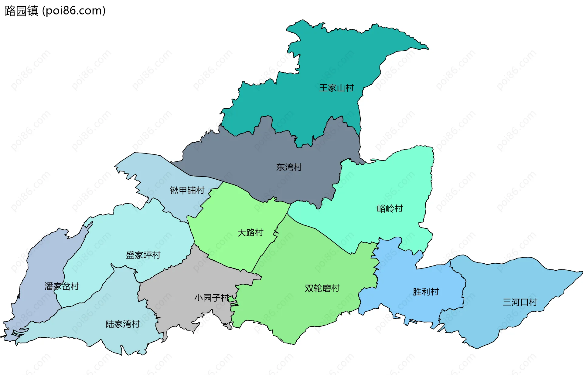 路园镇边界地图(五级行政区划)