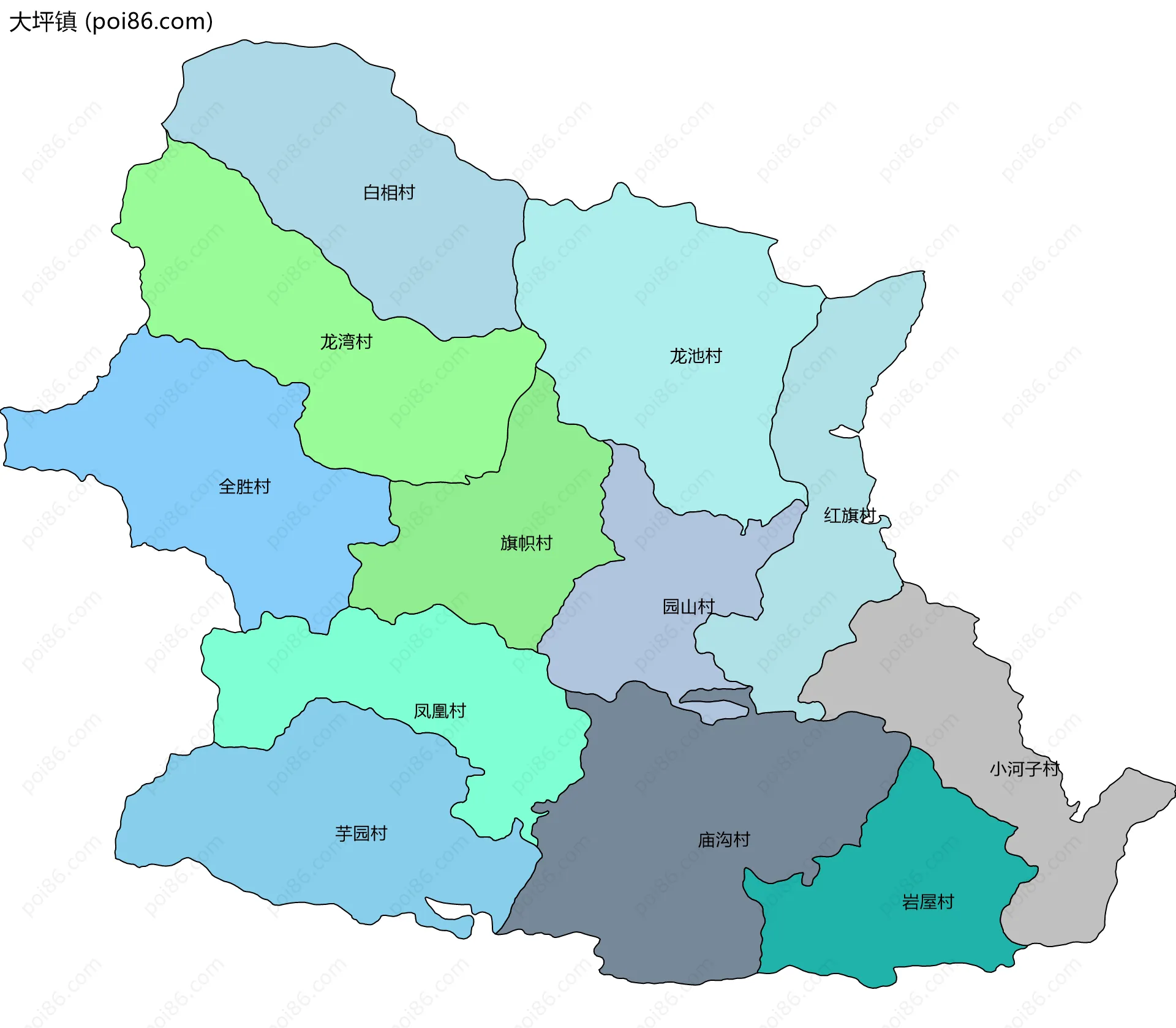 大坪镇边界地图(五级行政区划)