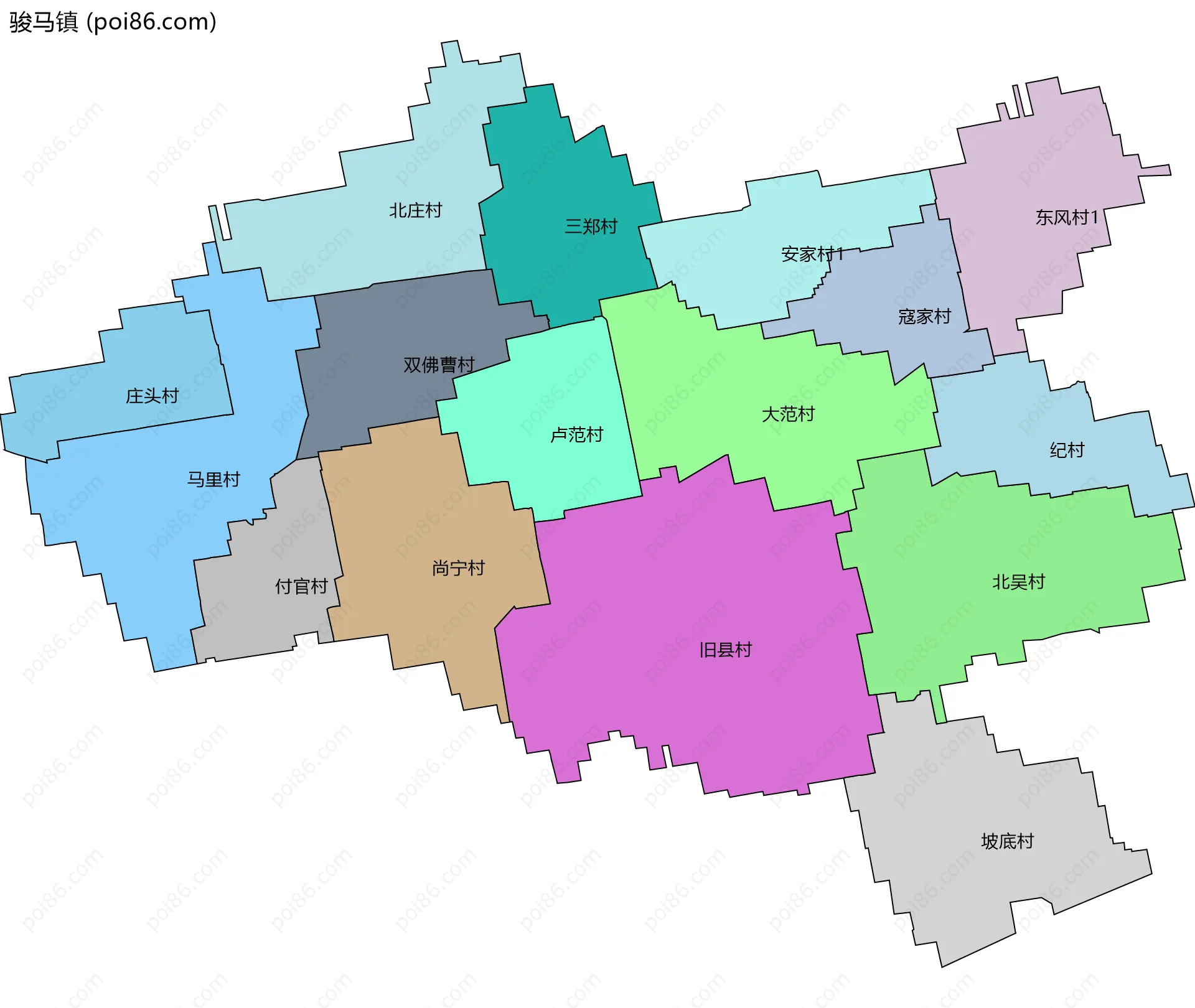 骏马镇边界地图(五级行政区划)