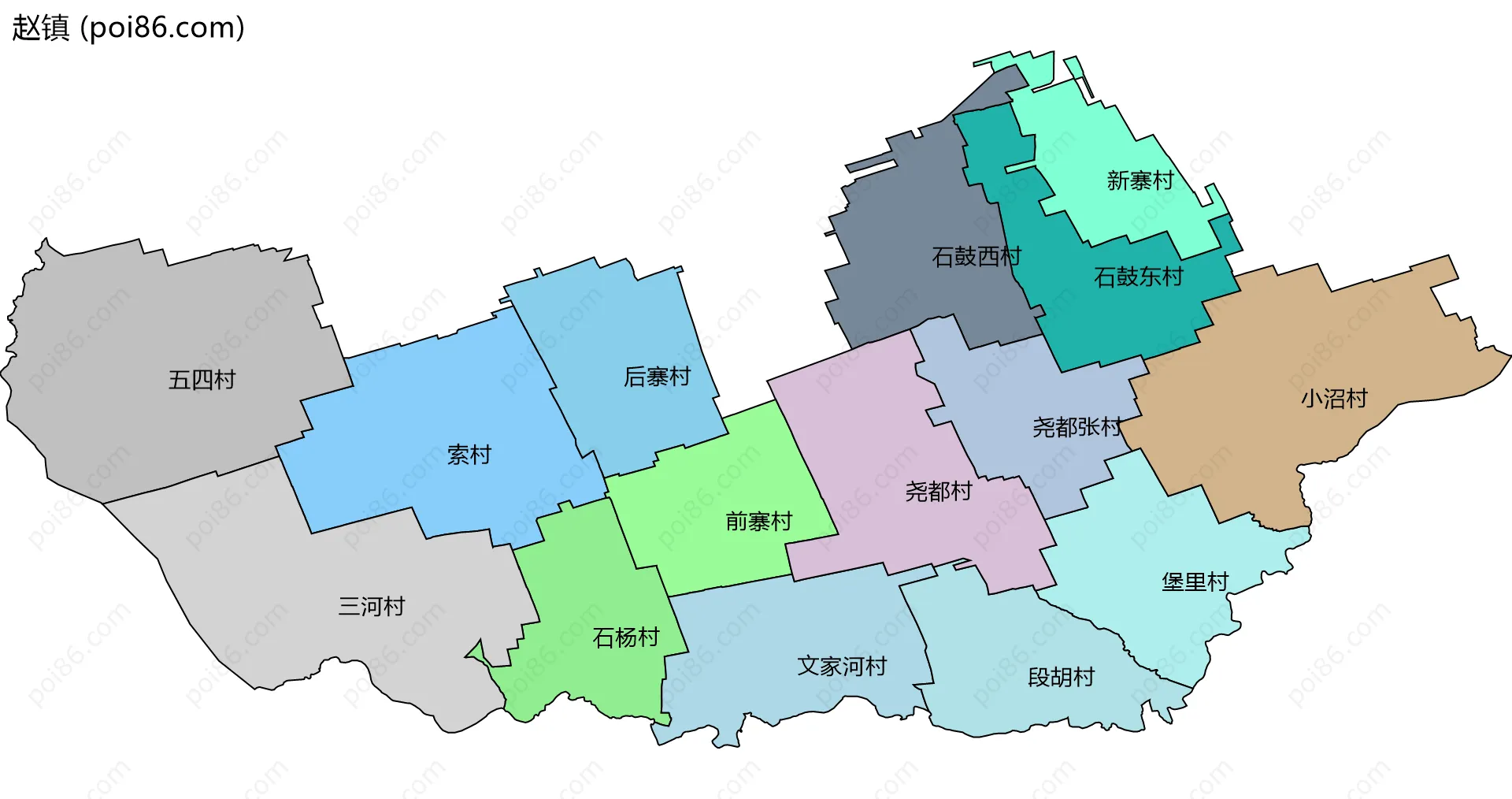 赵镇边界地图(五级行政区划)