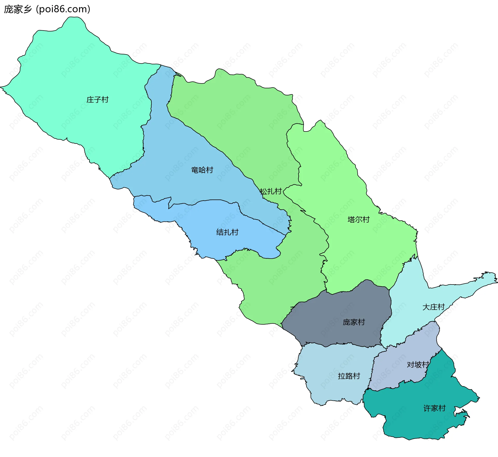 庞家乡边界地图(五级行政区划)