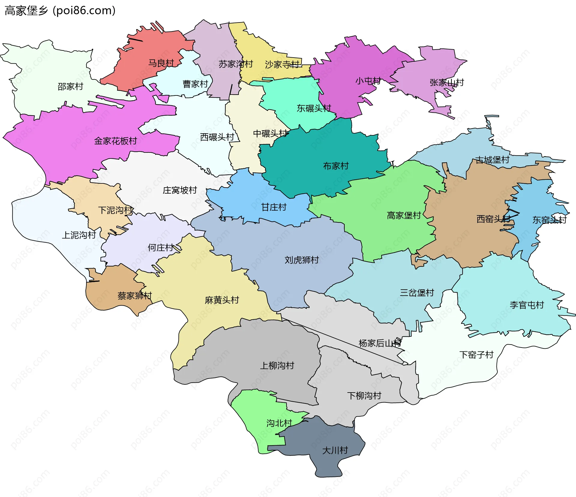 高家堡乡边界地图(五级行政区划)