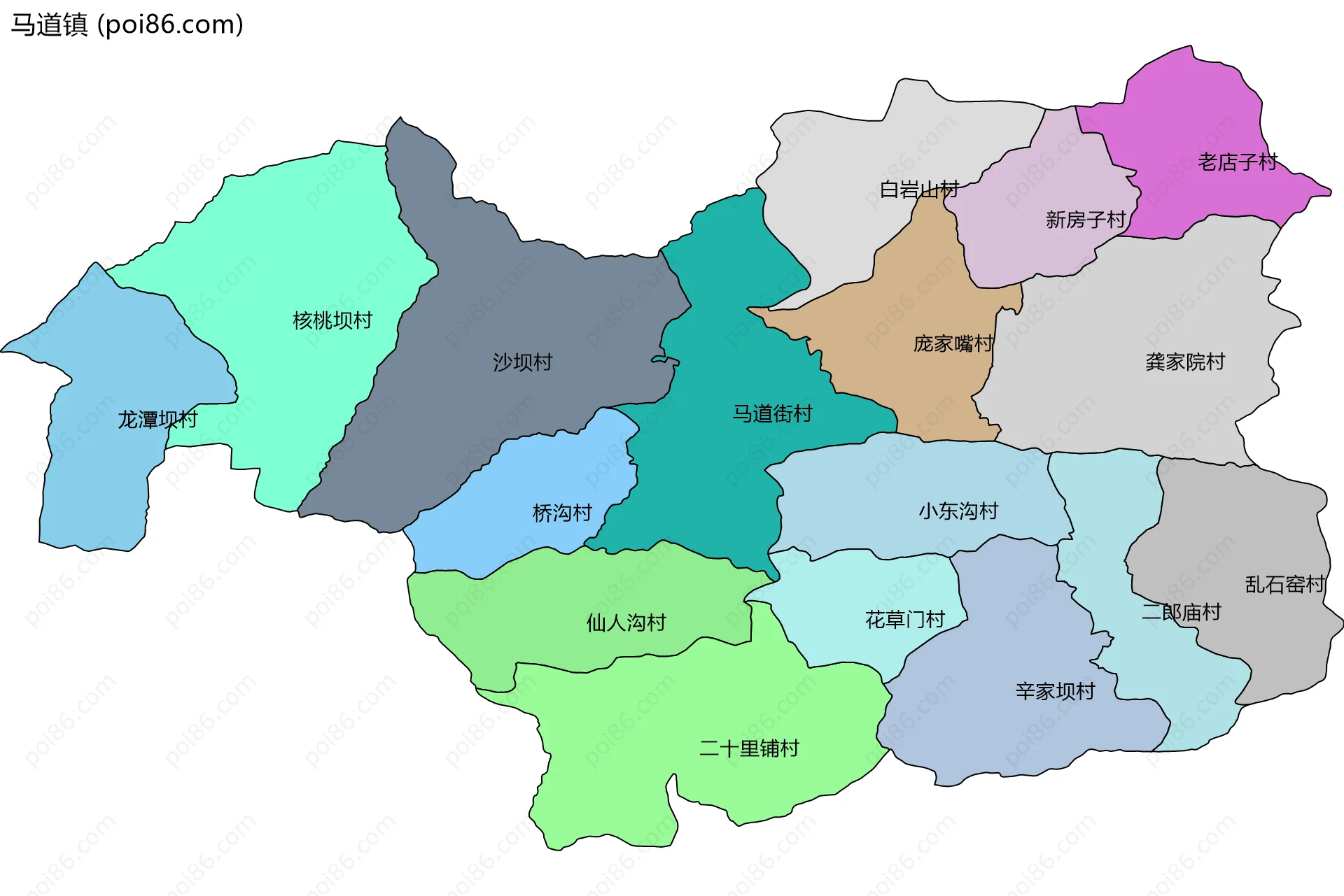 马道镇边界地图(五级行政区划)