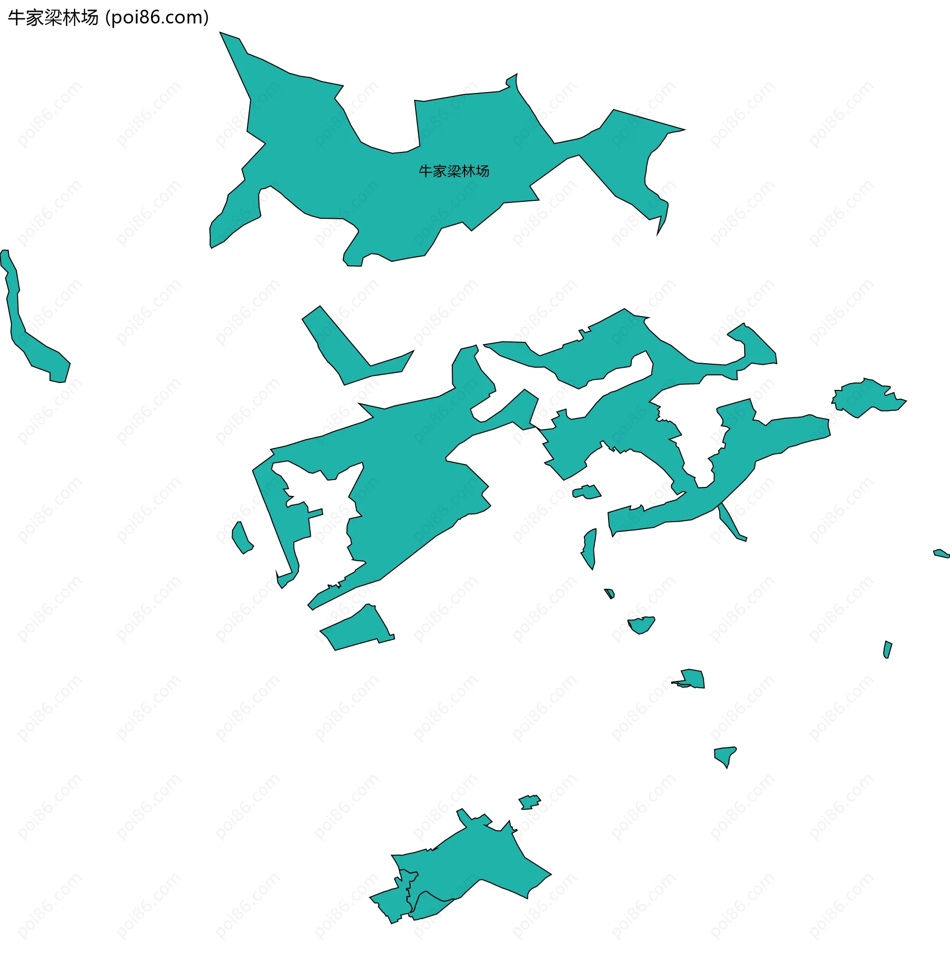 牛家梁林场边界地图(五级行政区划)