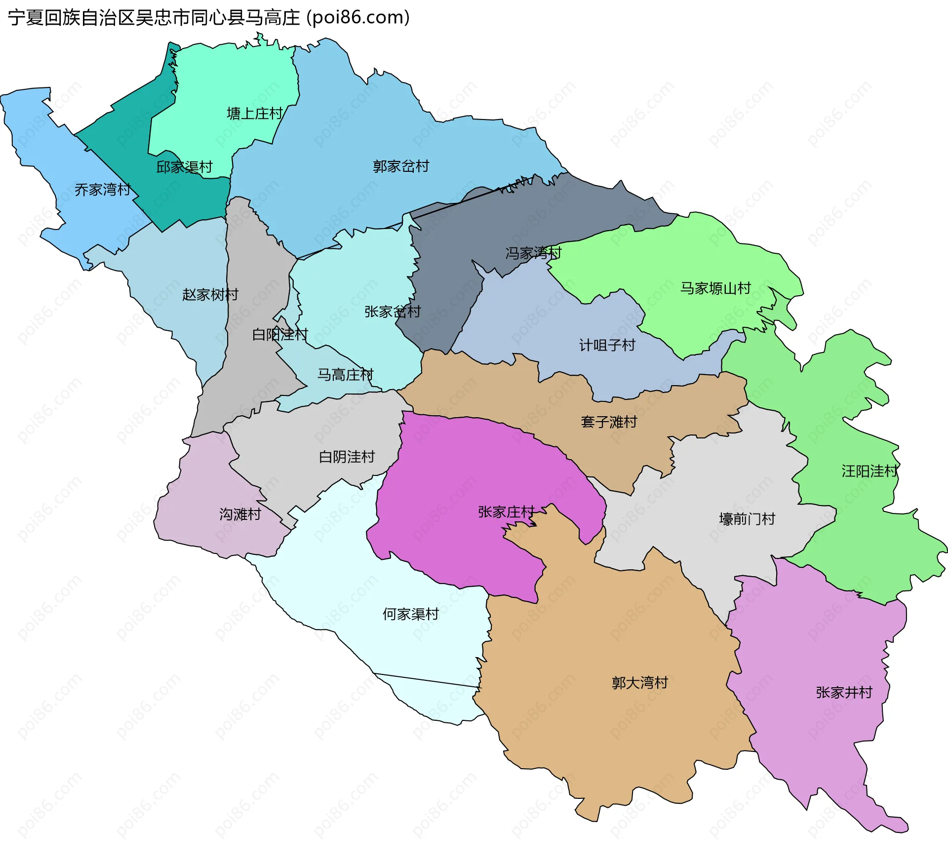 宁夏回族自治区吴忠市同心县马高庄边界地图(五级行政区划)