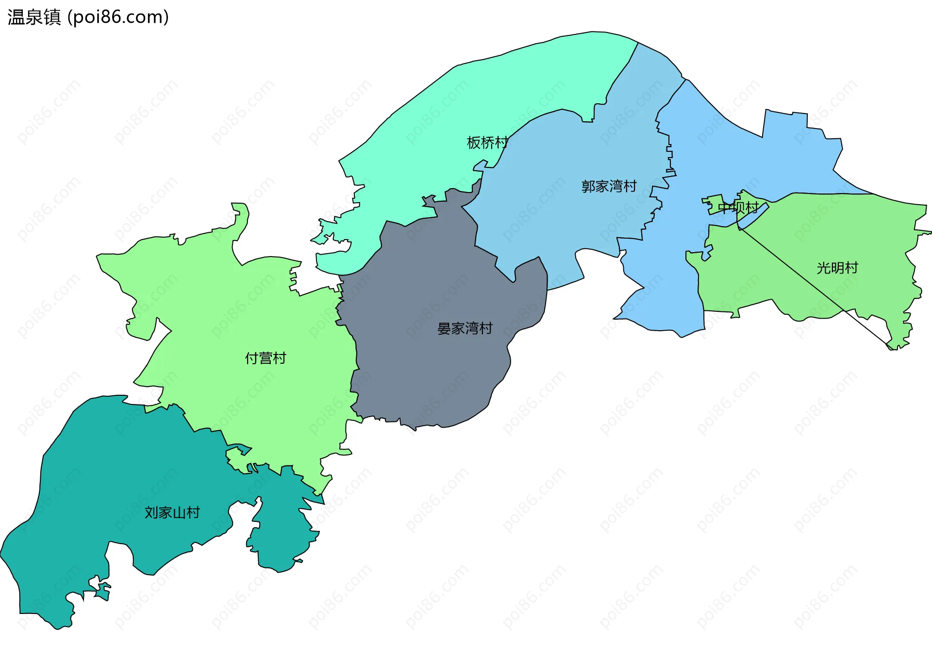 温泉镇边界地图(五级行政区划)