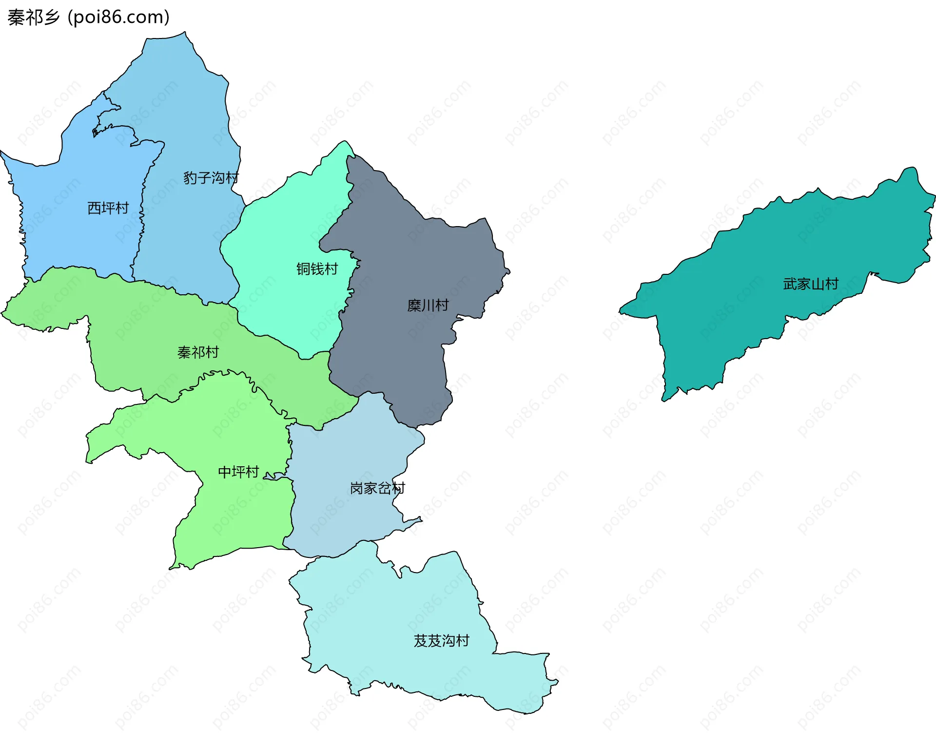 秦祁乡边界地图(五级行政区划)