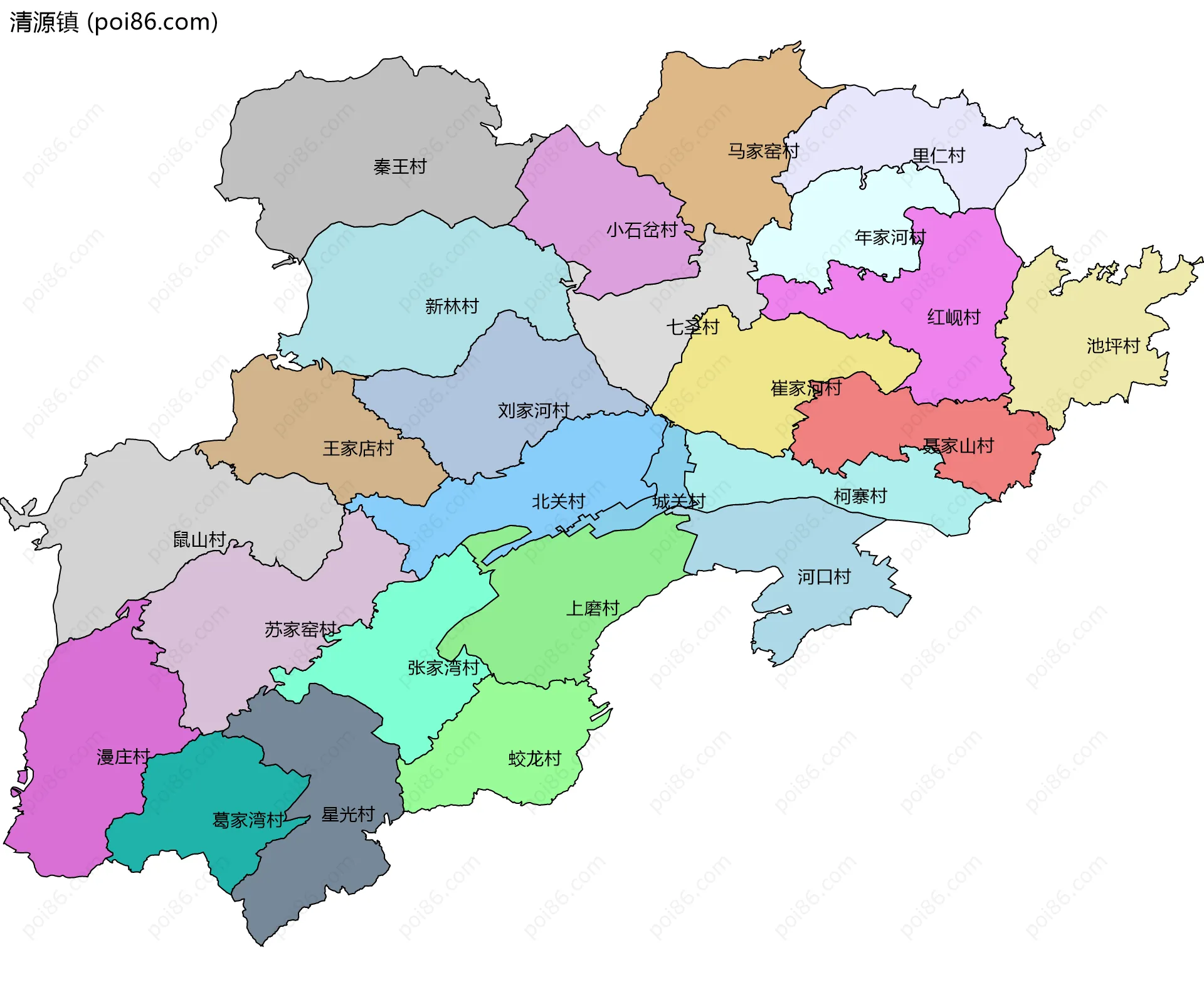 清源镇边界地图(五级行政区划)