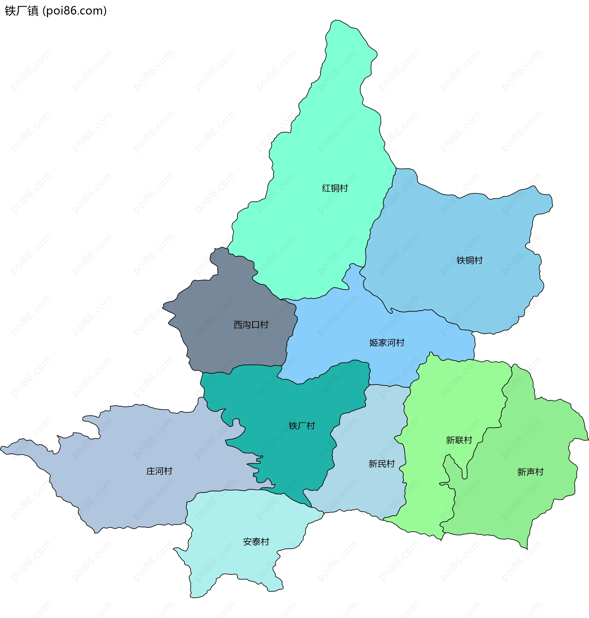 铁厂镇边界地图(五级行政区划)