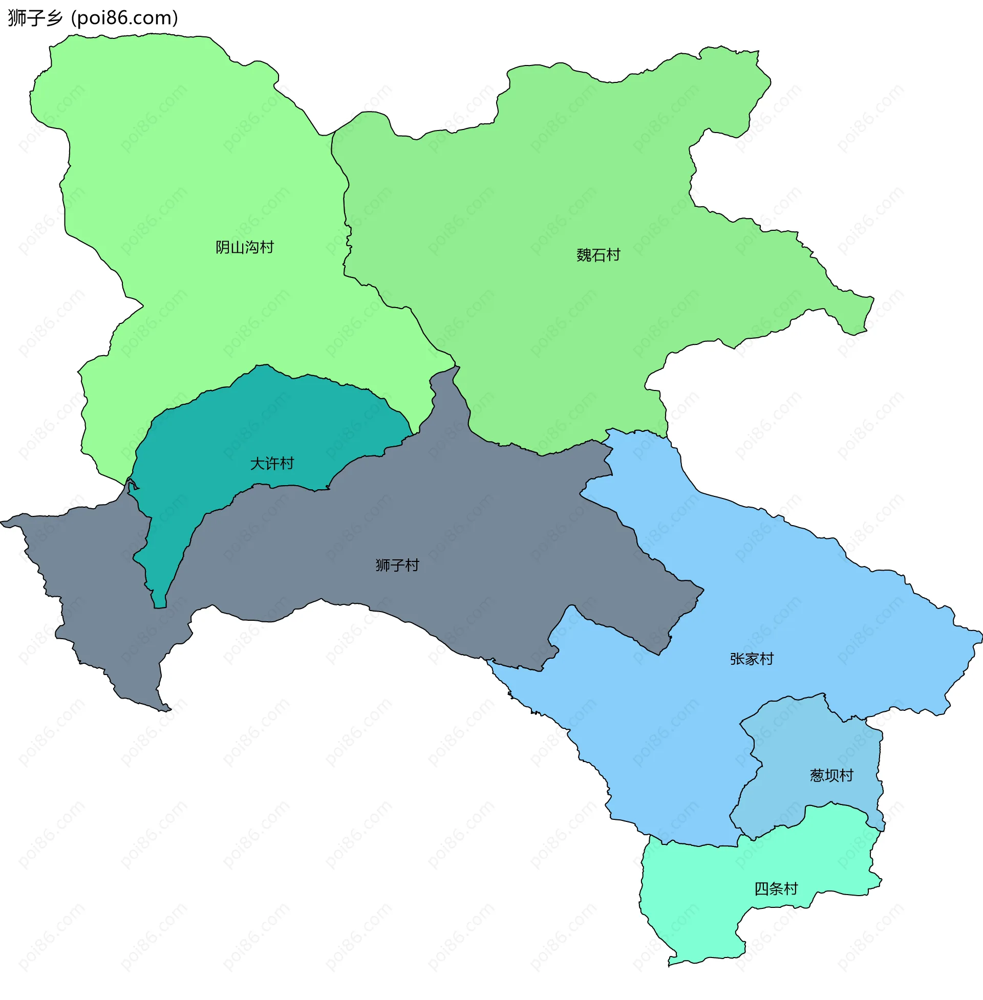 狮子乡边界地图(五级行政区划)