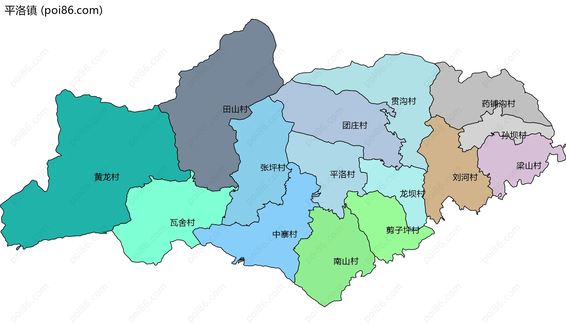 平洛镇边界地图(五级行政区划)