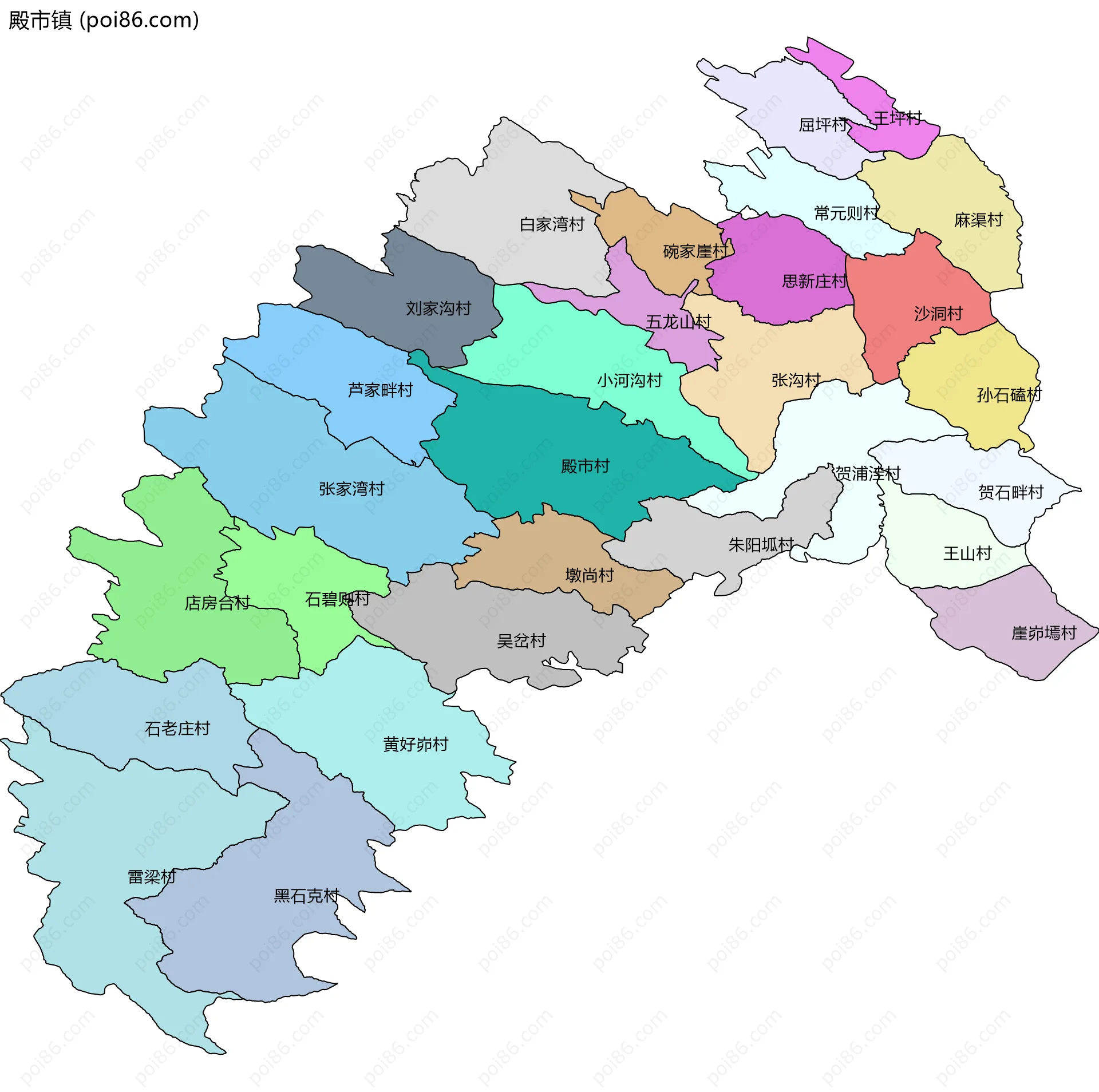 殿市镇边界地图(五级行政区划)