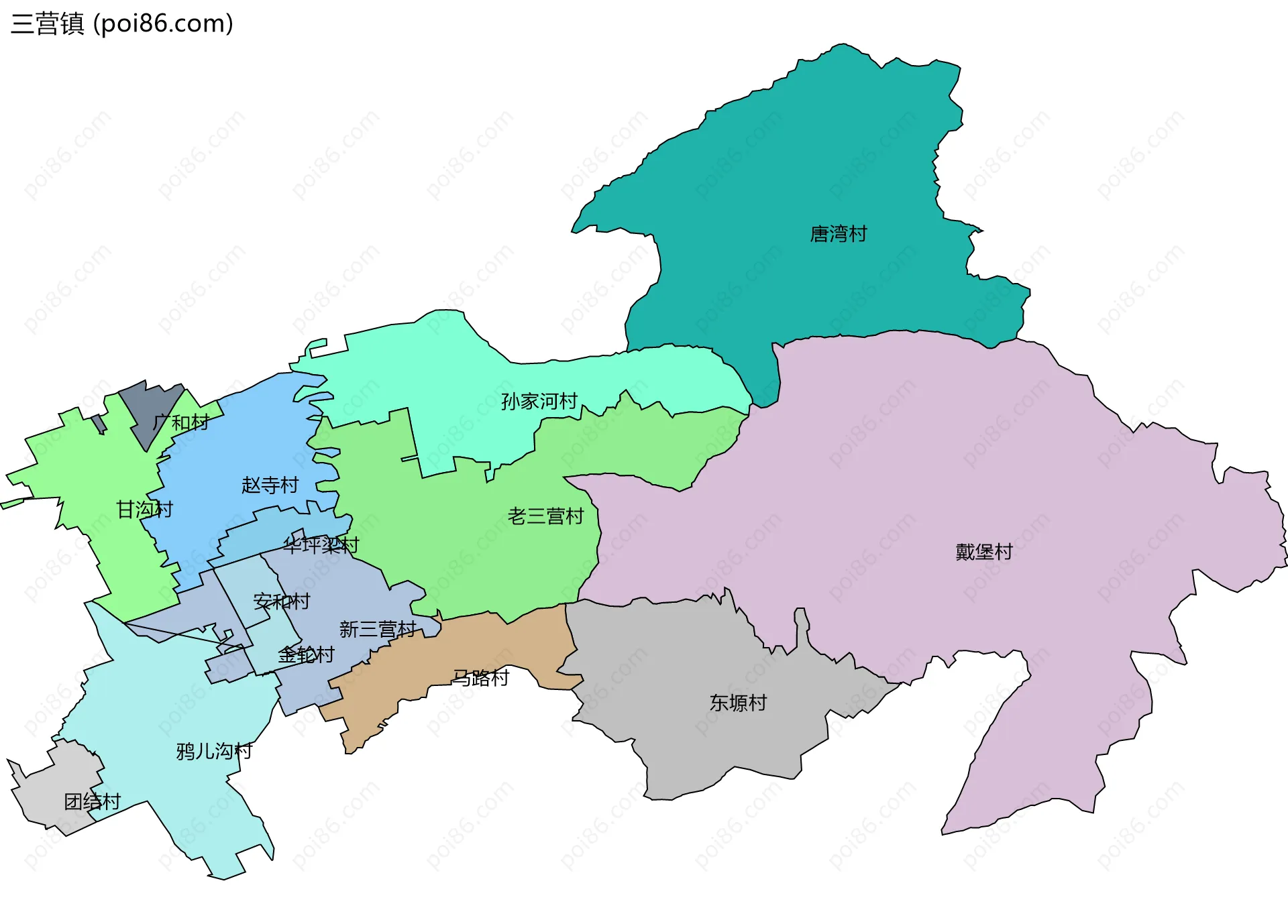 三营镇边界地图(五级行政区划)