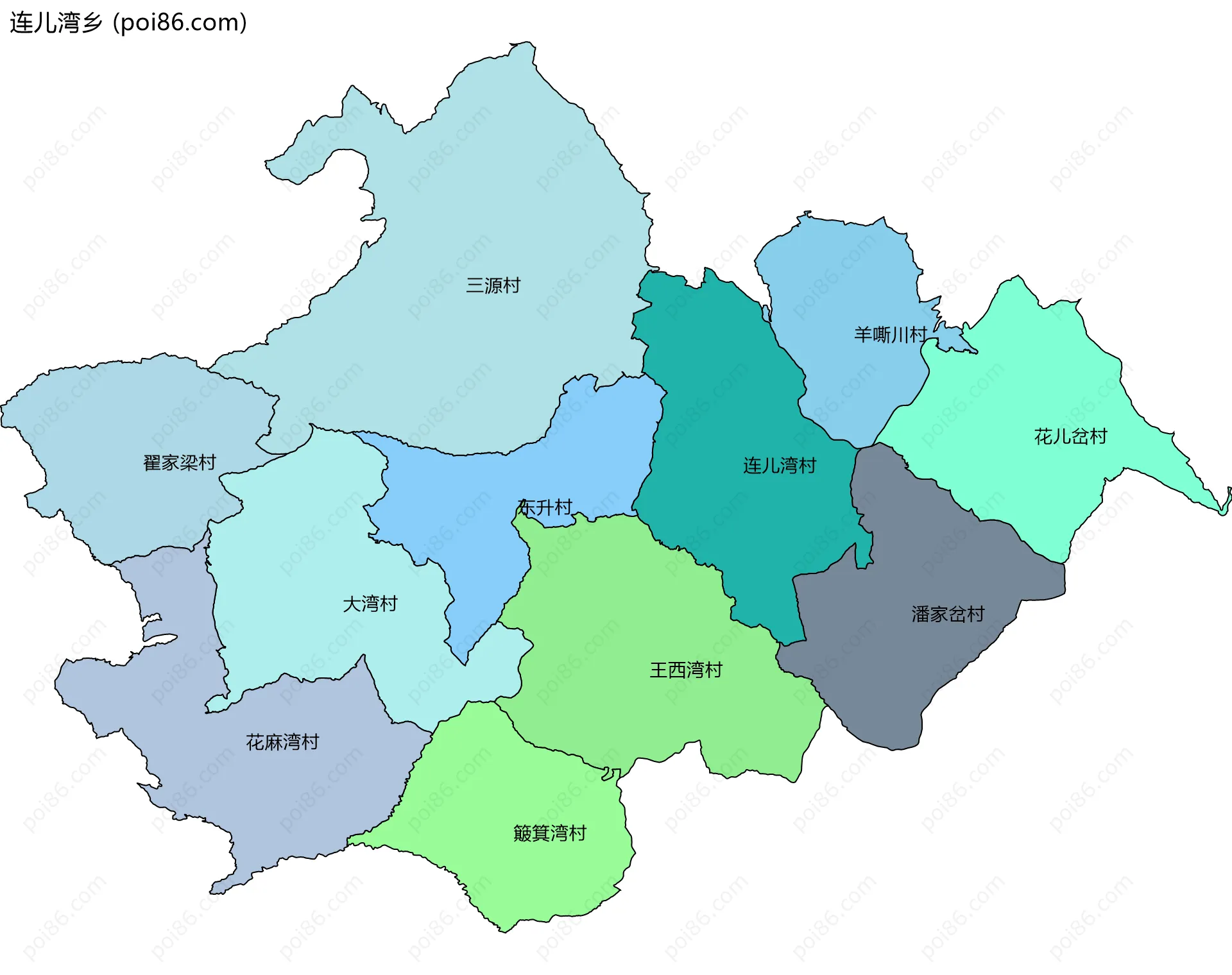 连儿湾乡边界地图(五级行政区划)