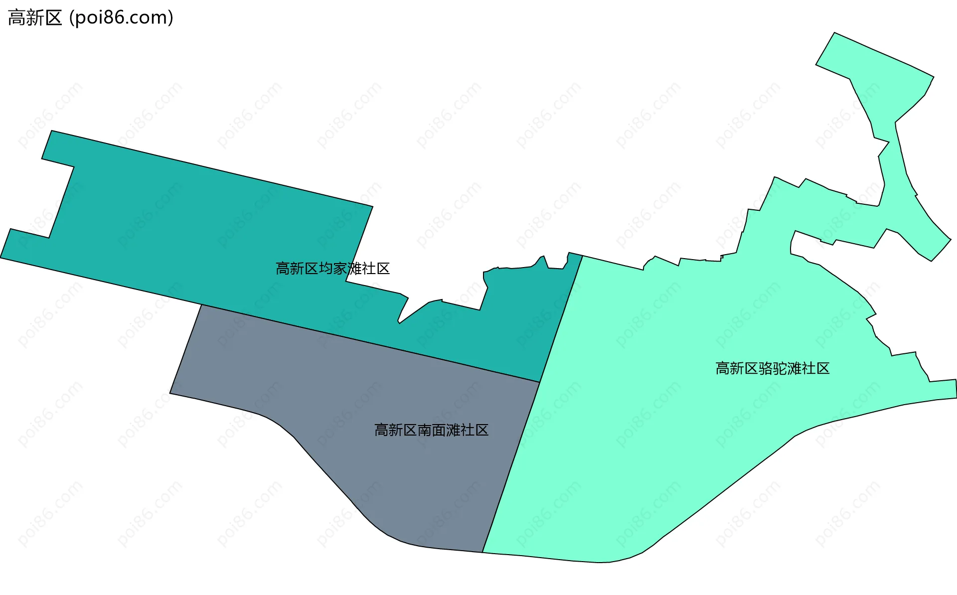 高新区边界地图(五级行政区划)
