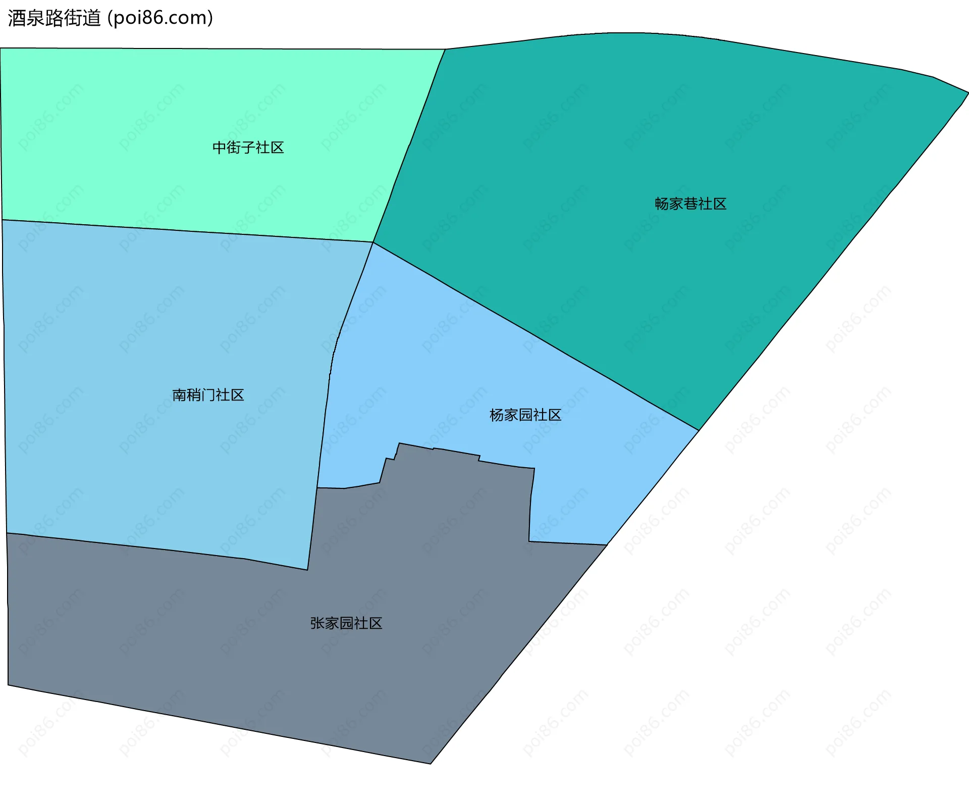 酒泉路街道边界地图(五级行政区划)