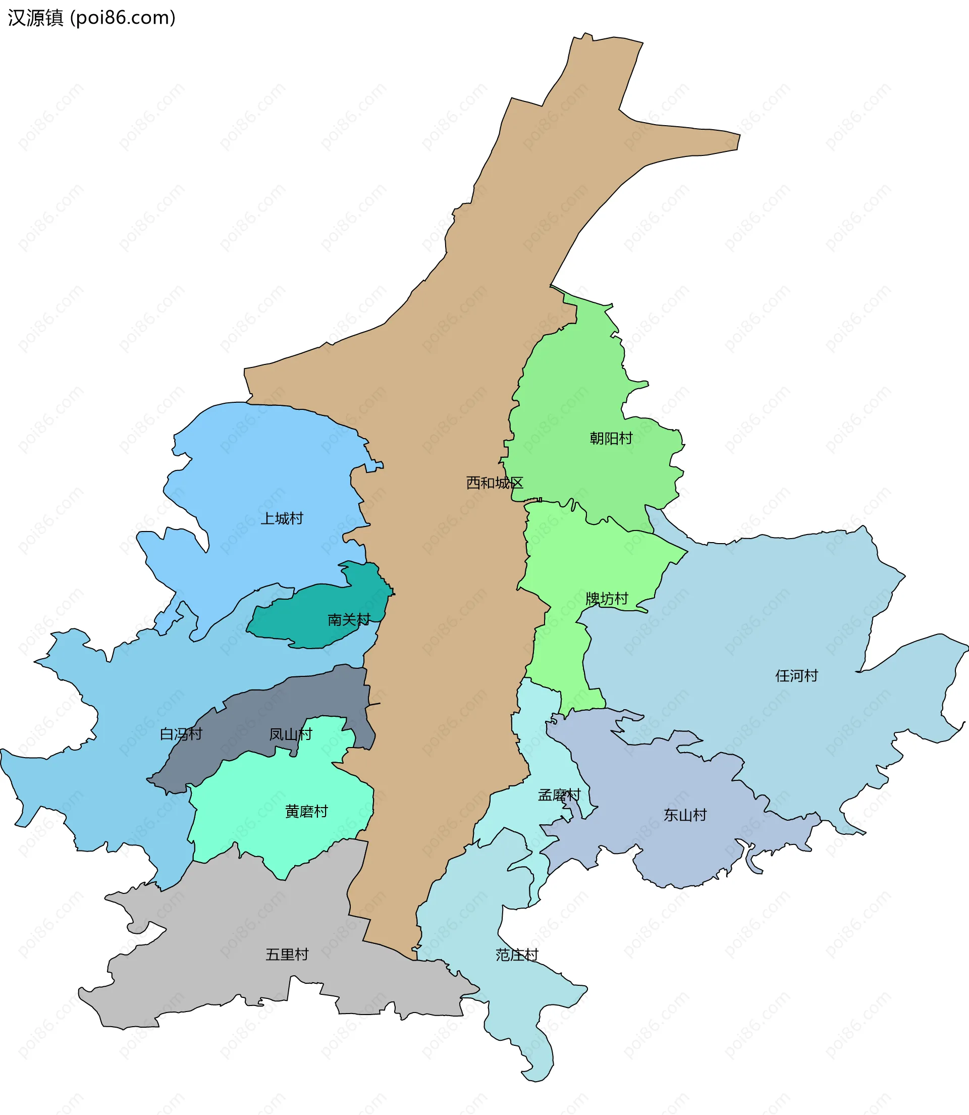 汉源镇边界地图(五级行政区划)