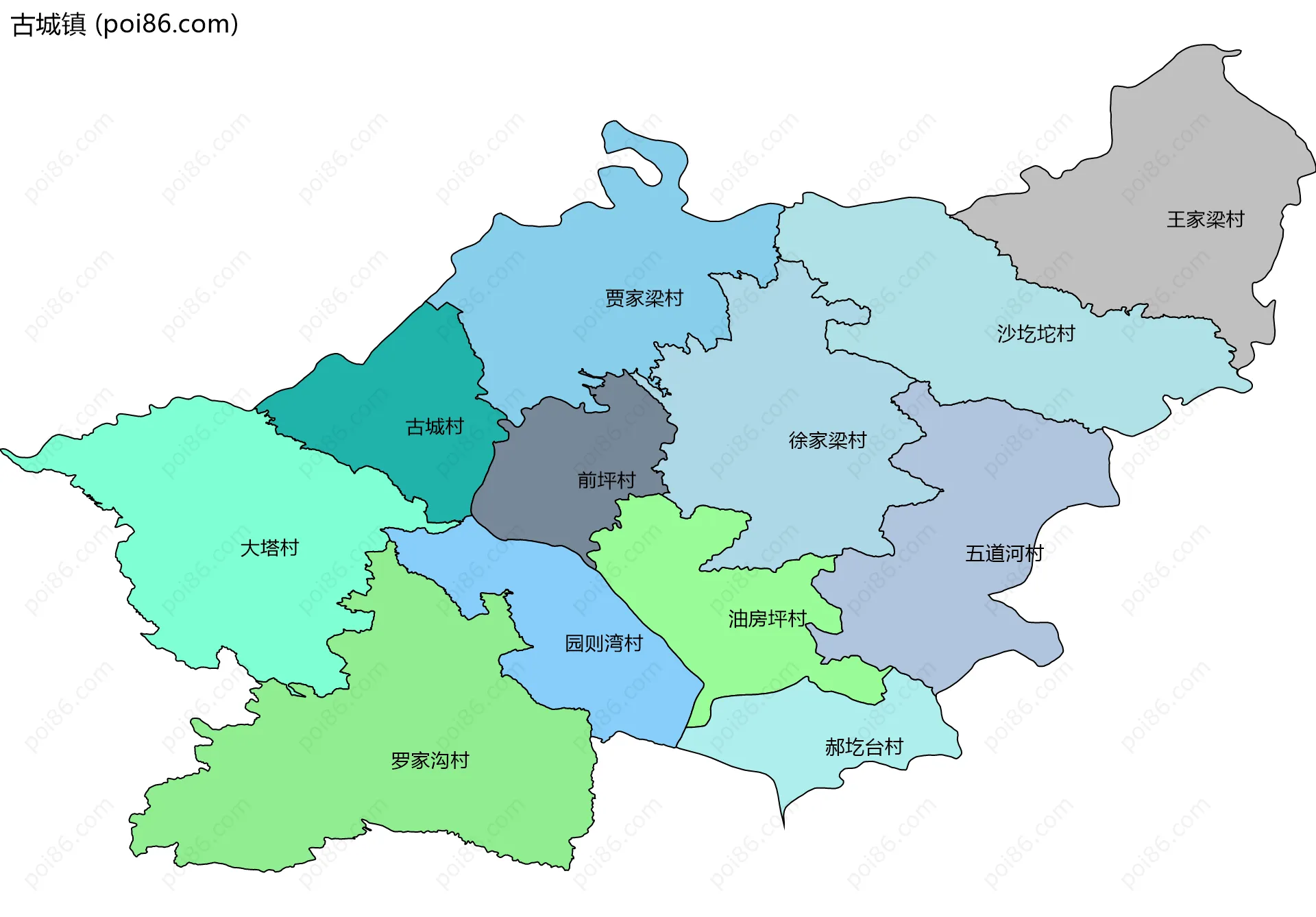 古城镇边界地图(五级行政区划)