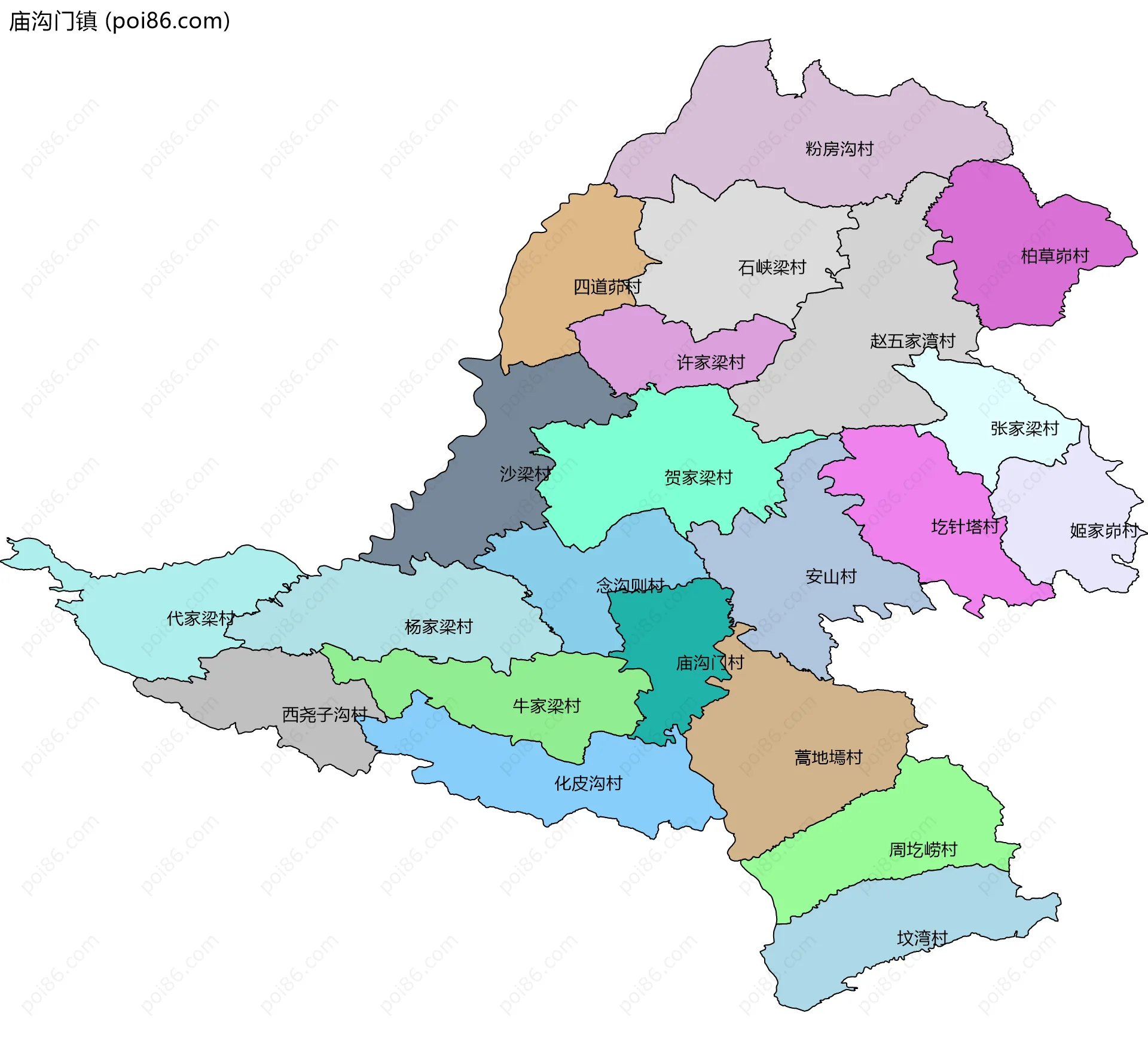 庙沟门镇边界地图(五级行政区划)