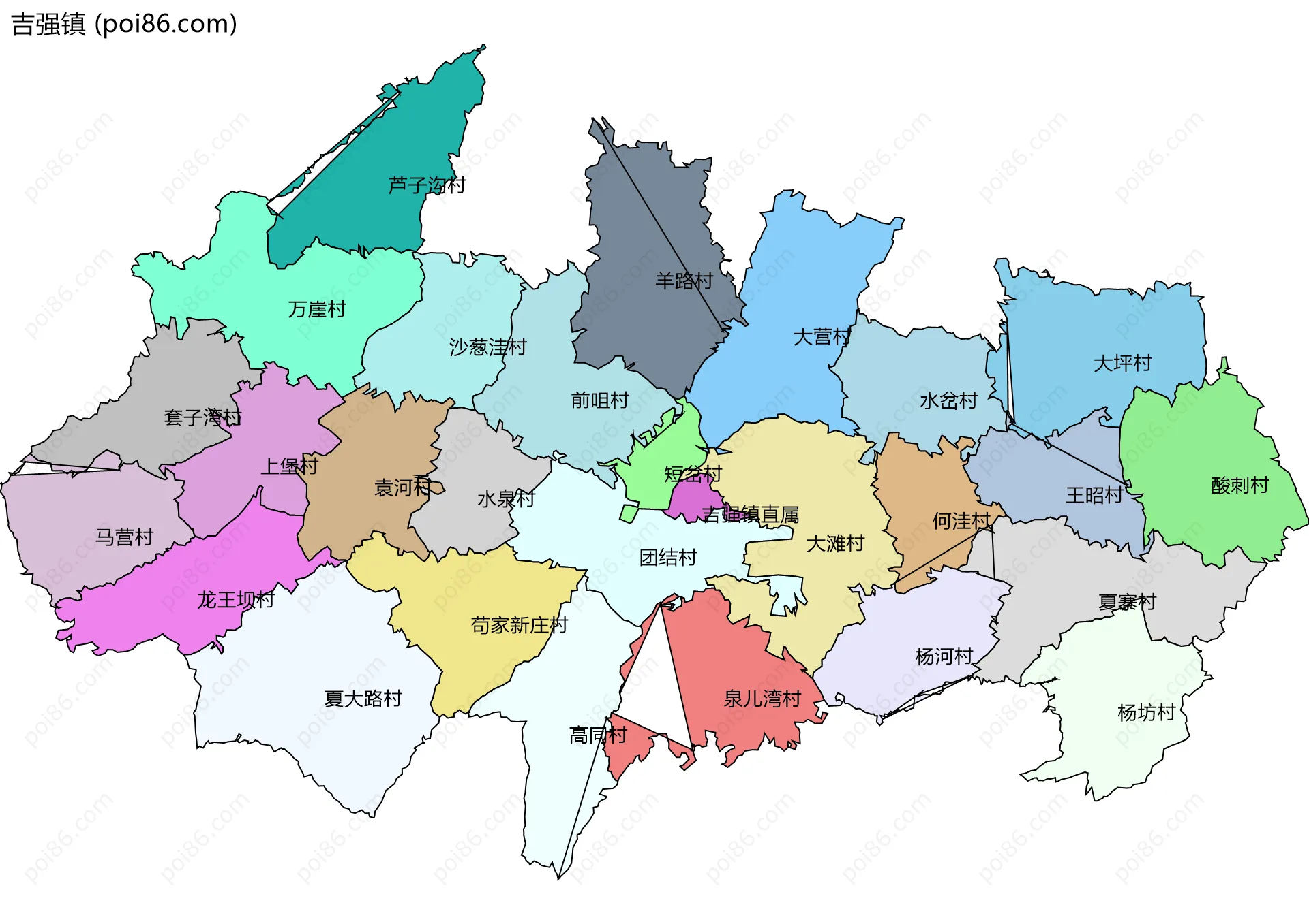 吉强镇边界地图(五级行政区划)