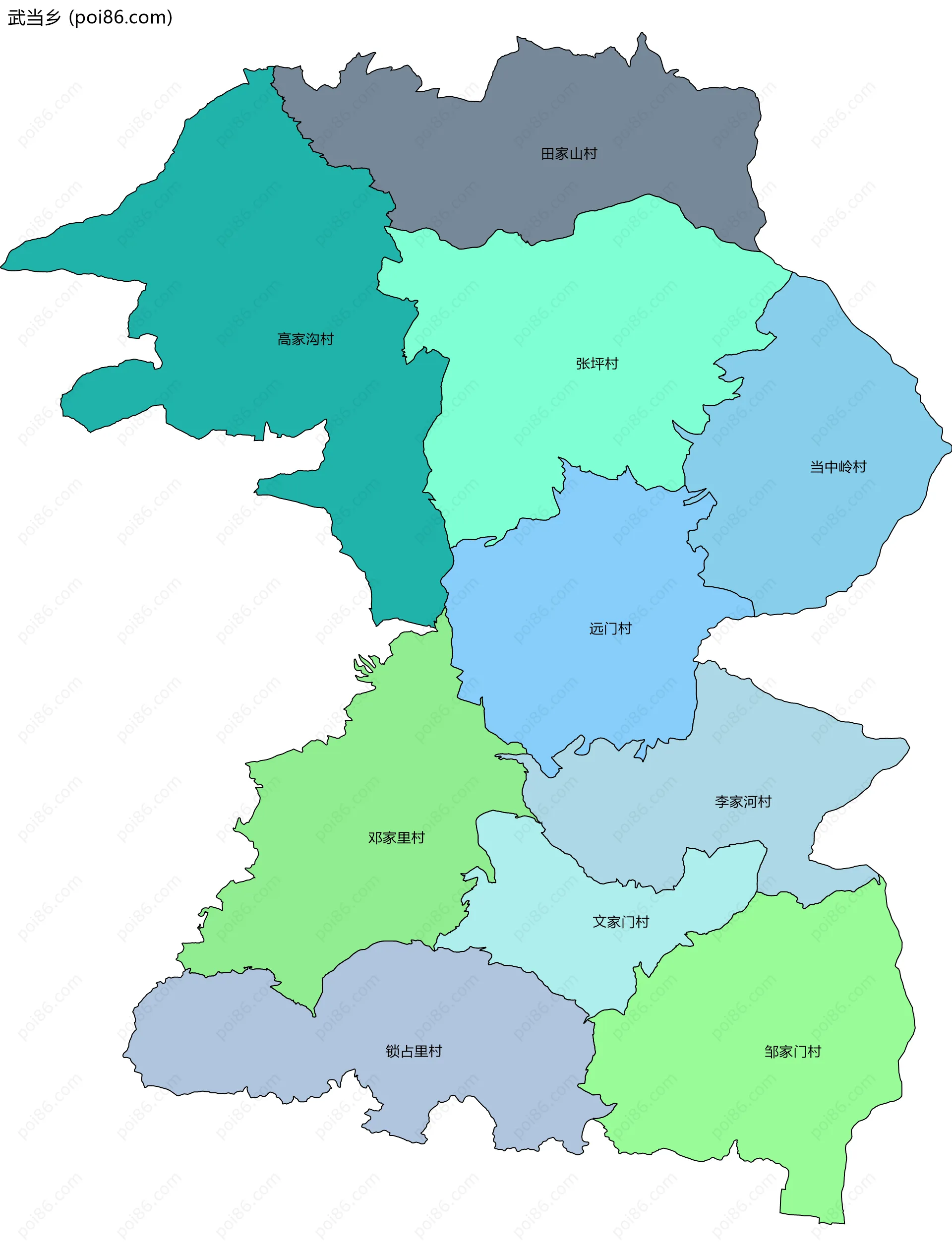 武当乡边界地图(五级行政区划)