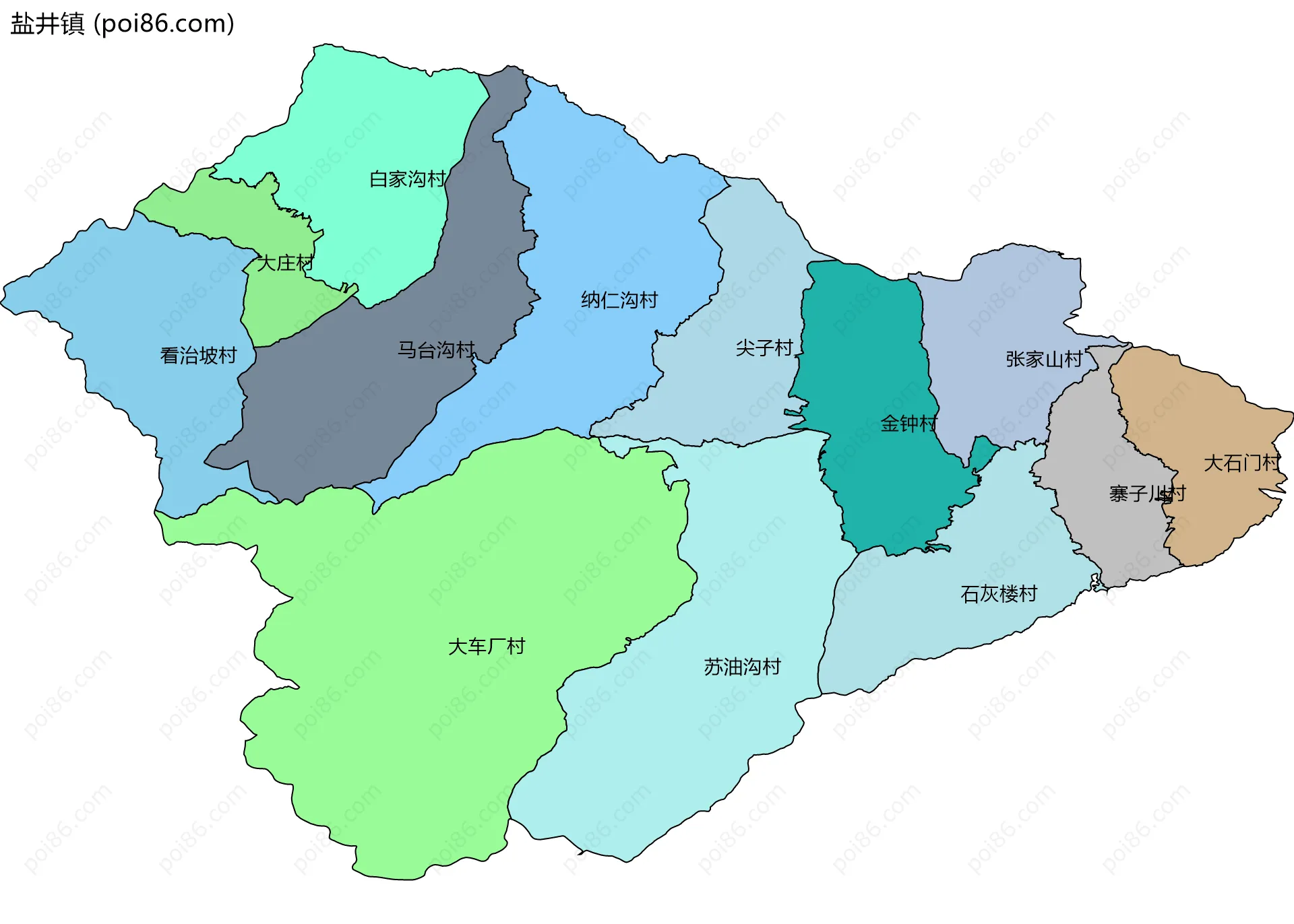 盐井镇边界地图(五级行政区划)